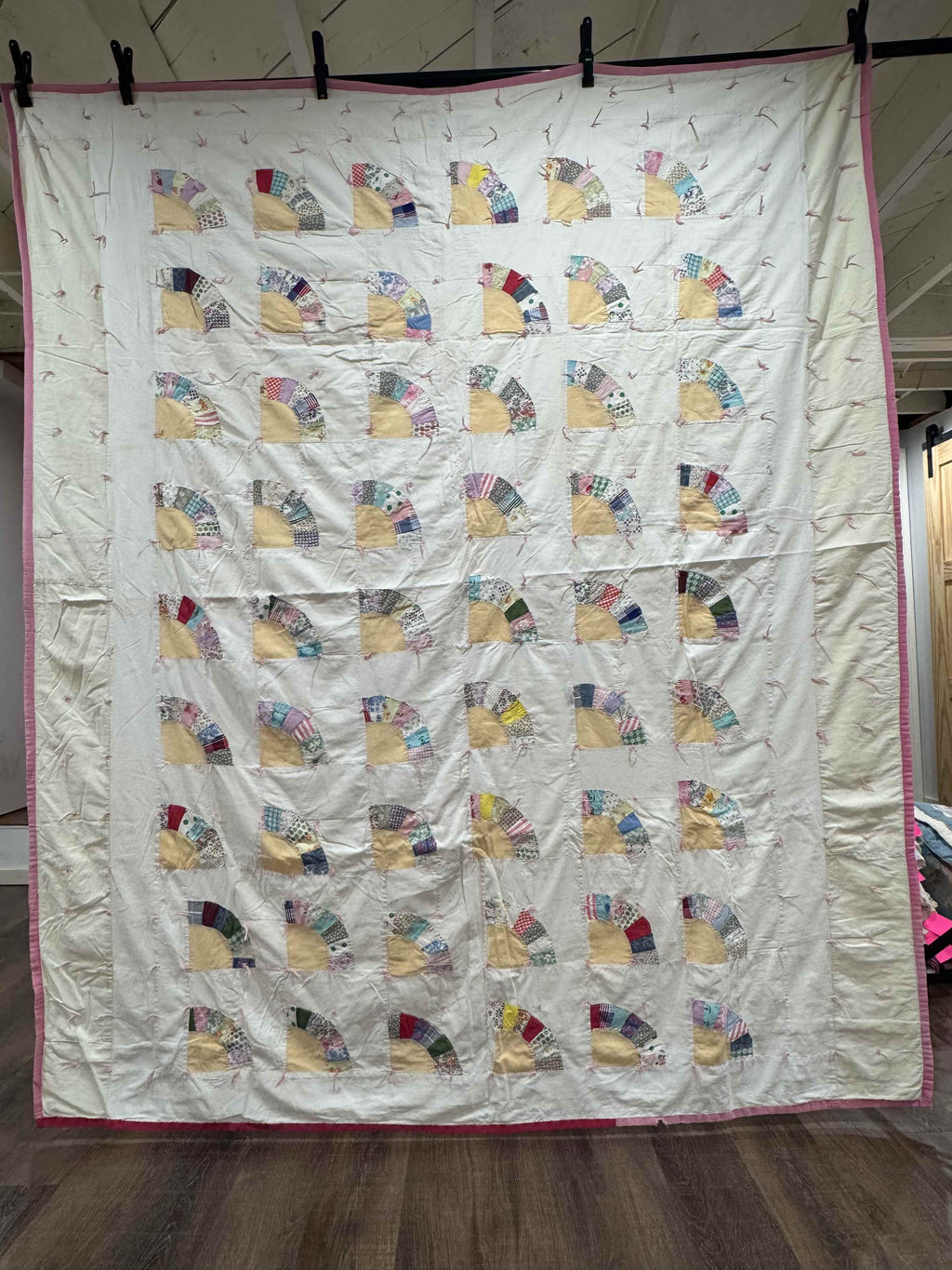 Vintage Quilt Scrappy Grandmother's Fan