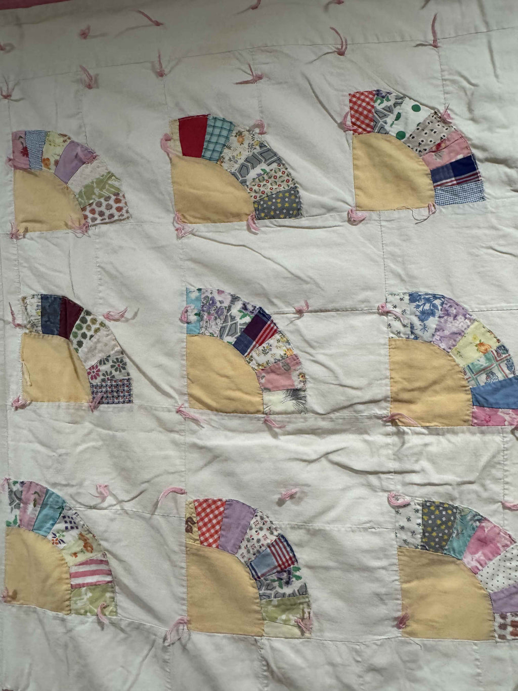 Vintage Quilt Scrappy Grandmother's Fan
