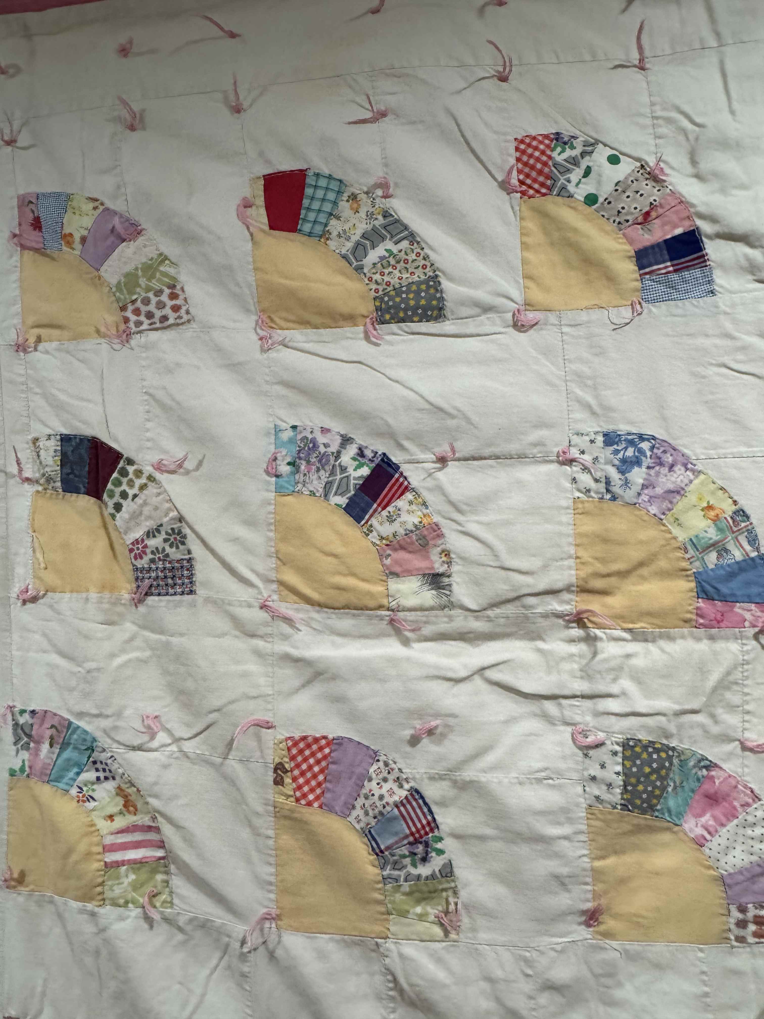 Vintage Quilt Scrappy Grandmother's Fan