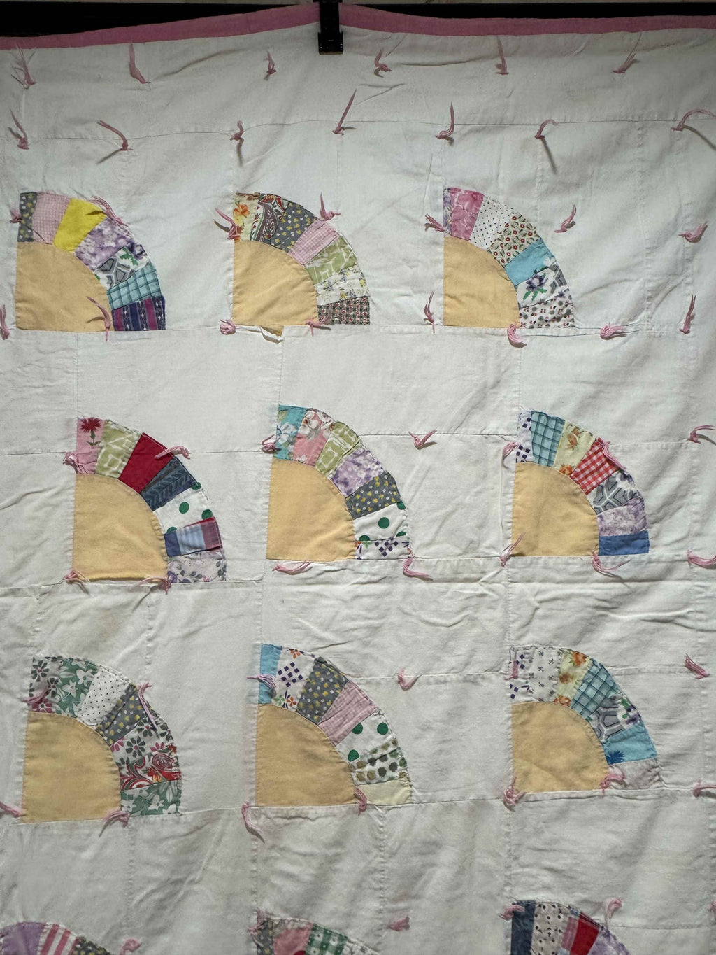 Vintage Quilt Scrappy Grandmother's Fan