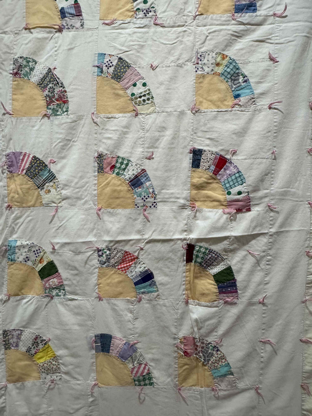 Vintage Quilt Scrappy Grandmother's Fan