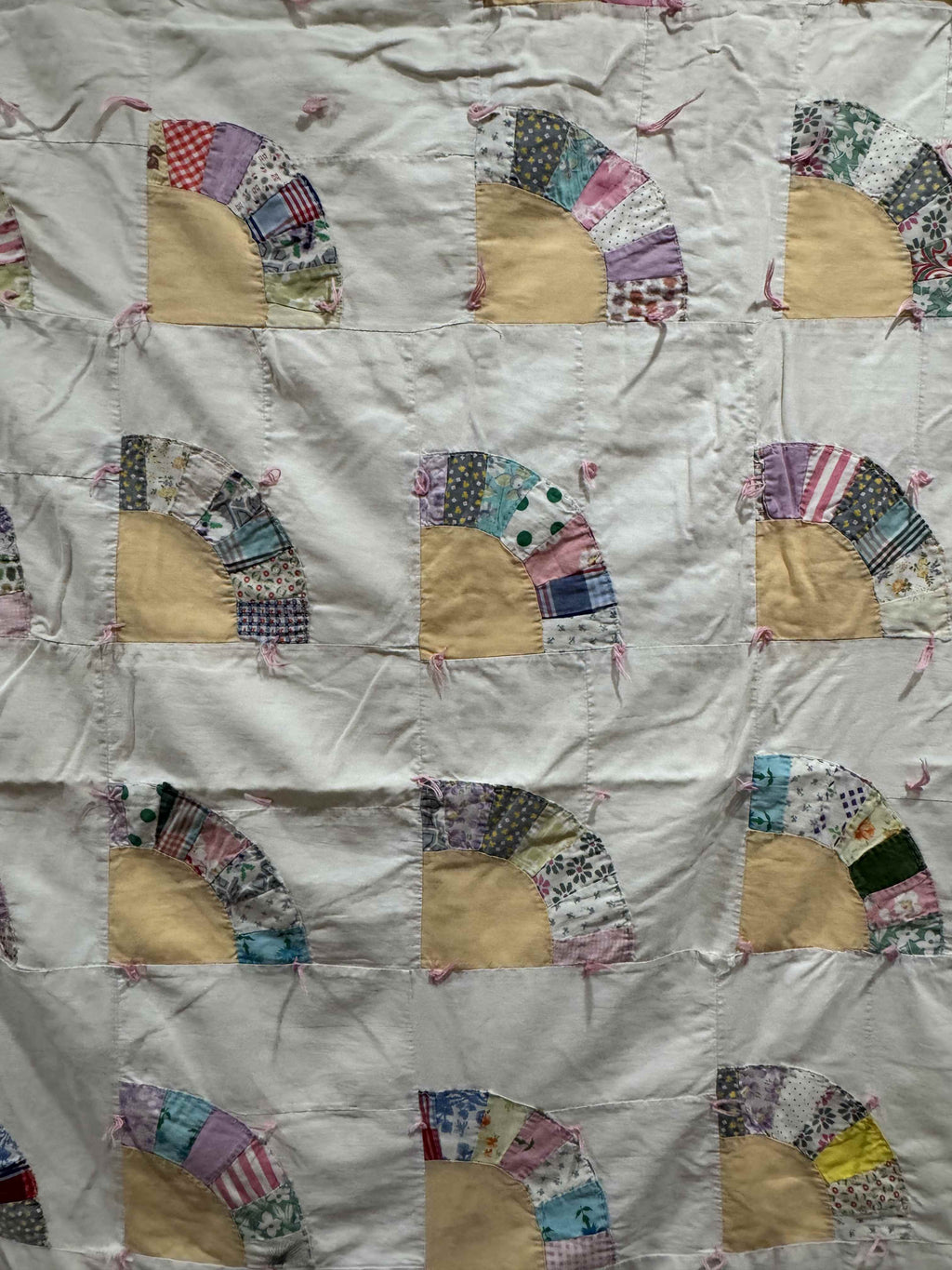 Vintage Quilt Scrappy Grandmother's Fan