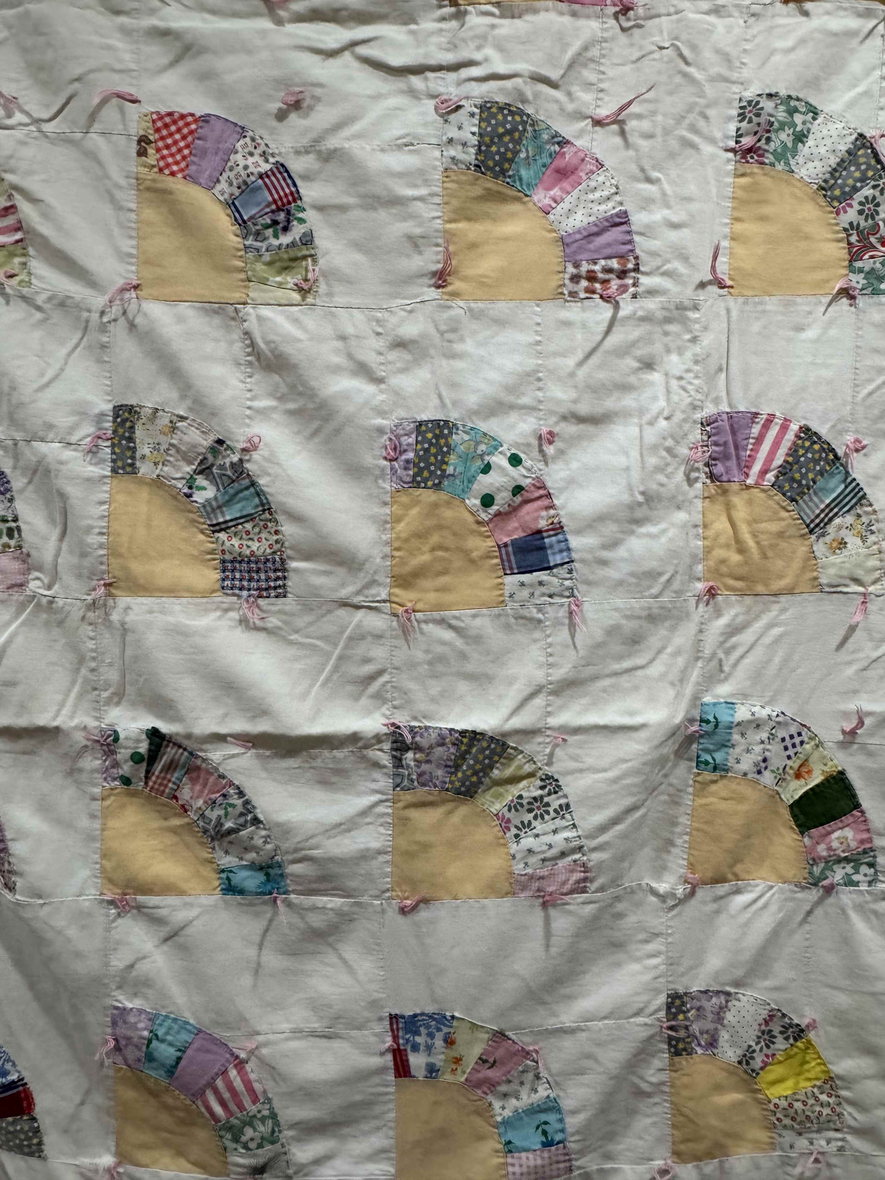 Vintage Quilt Scrappy Grandmother's Fan