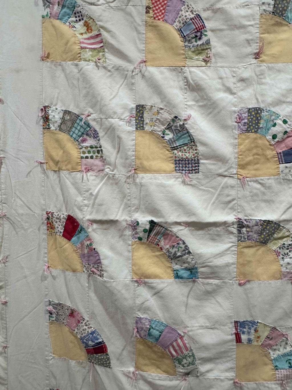 Vintage Quilt Scrappy Grandmother's Fan