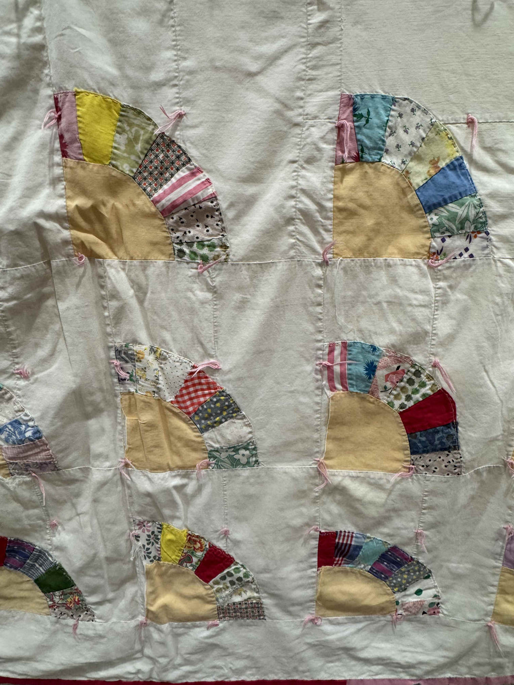 Vintage Quilt Scrappy Grandmother's Fan