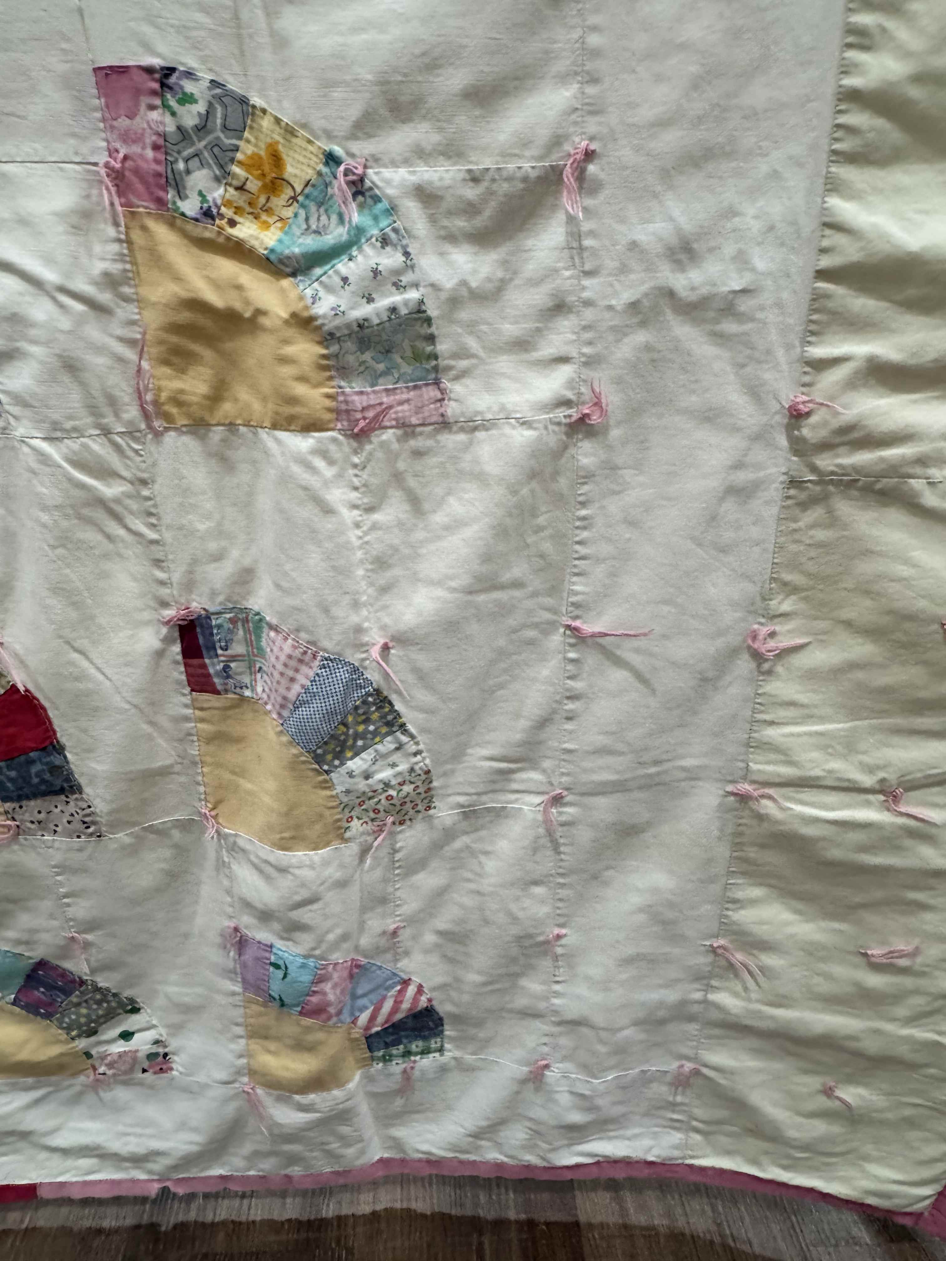 Vintage Quilt Scrappy Grandmother's Fan