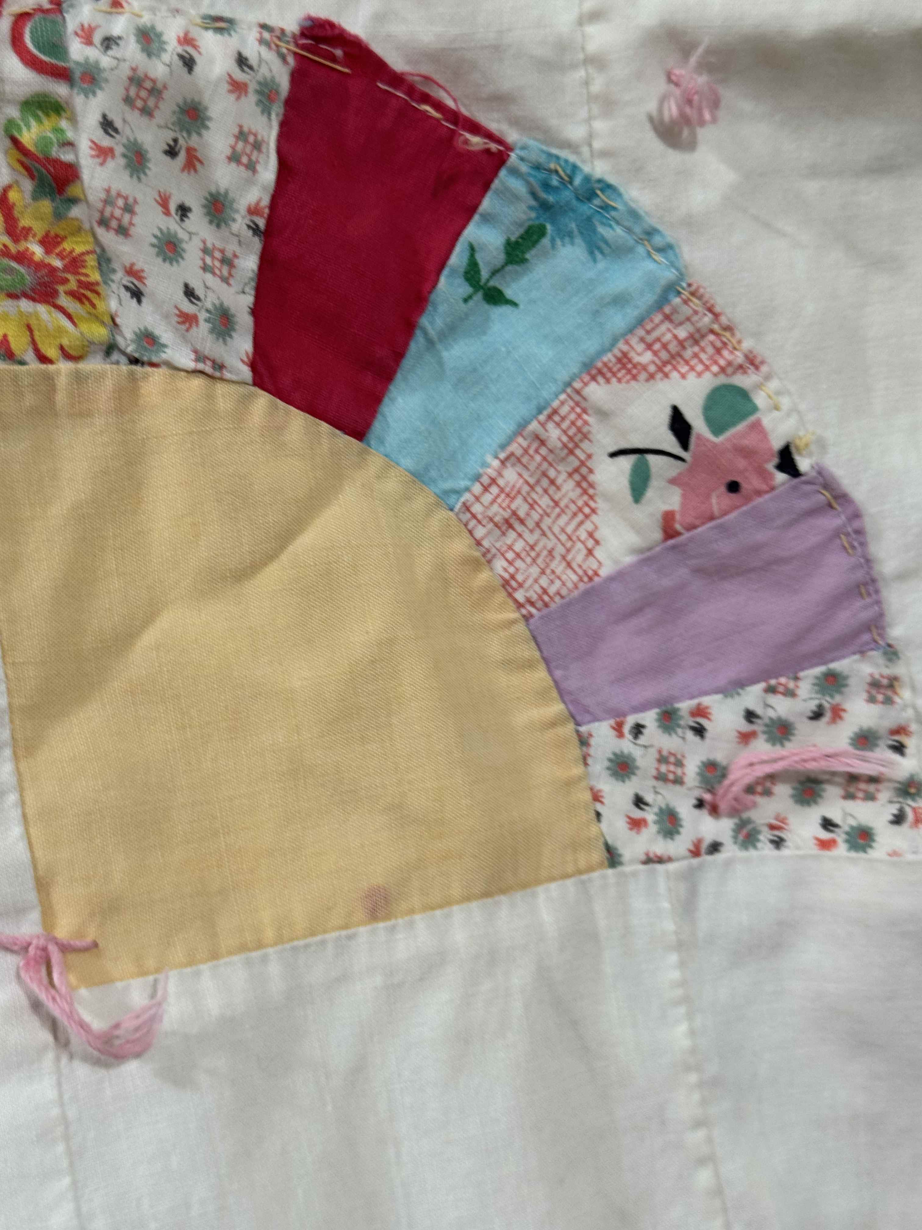 Vintage Quilt Scrappy Grandmother's Fan