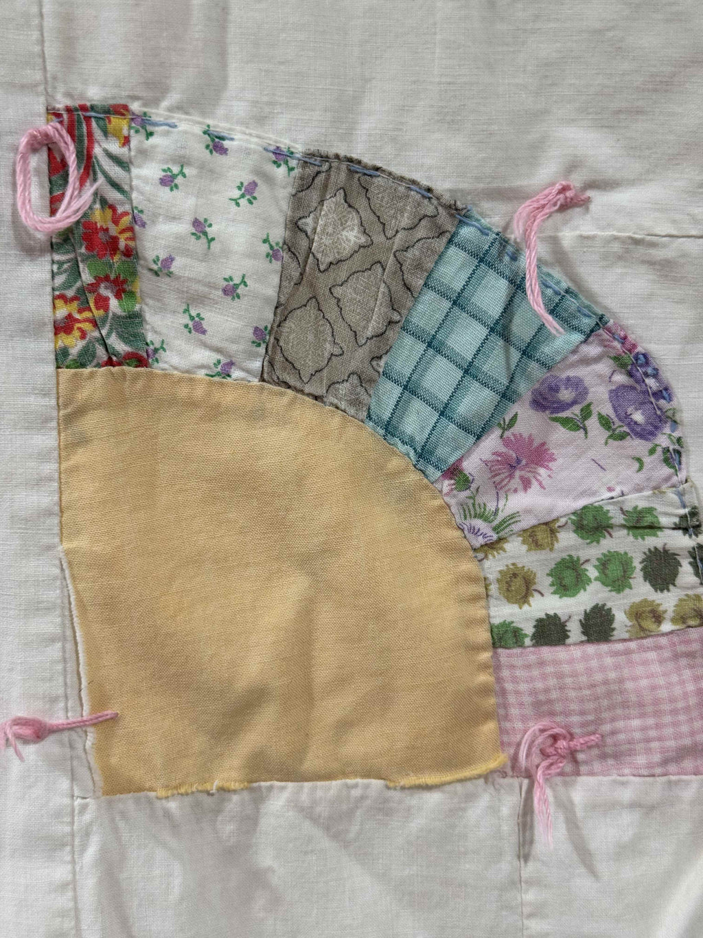 Vintage Quilt Scrappy Grandmother's Fan