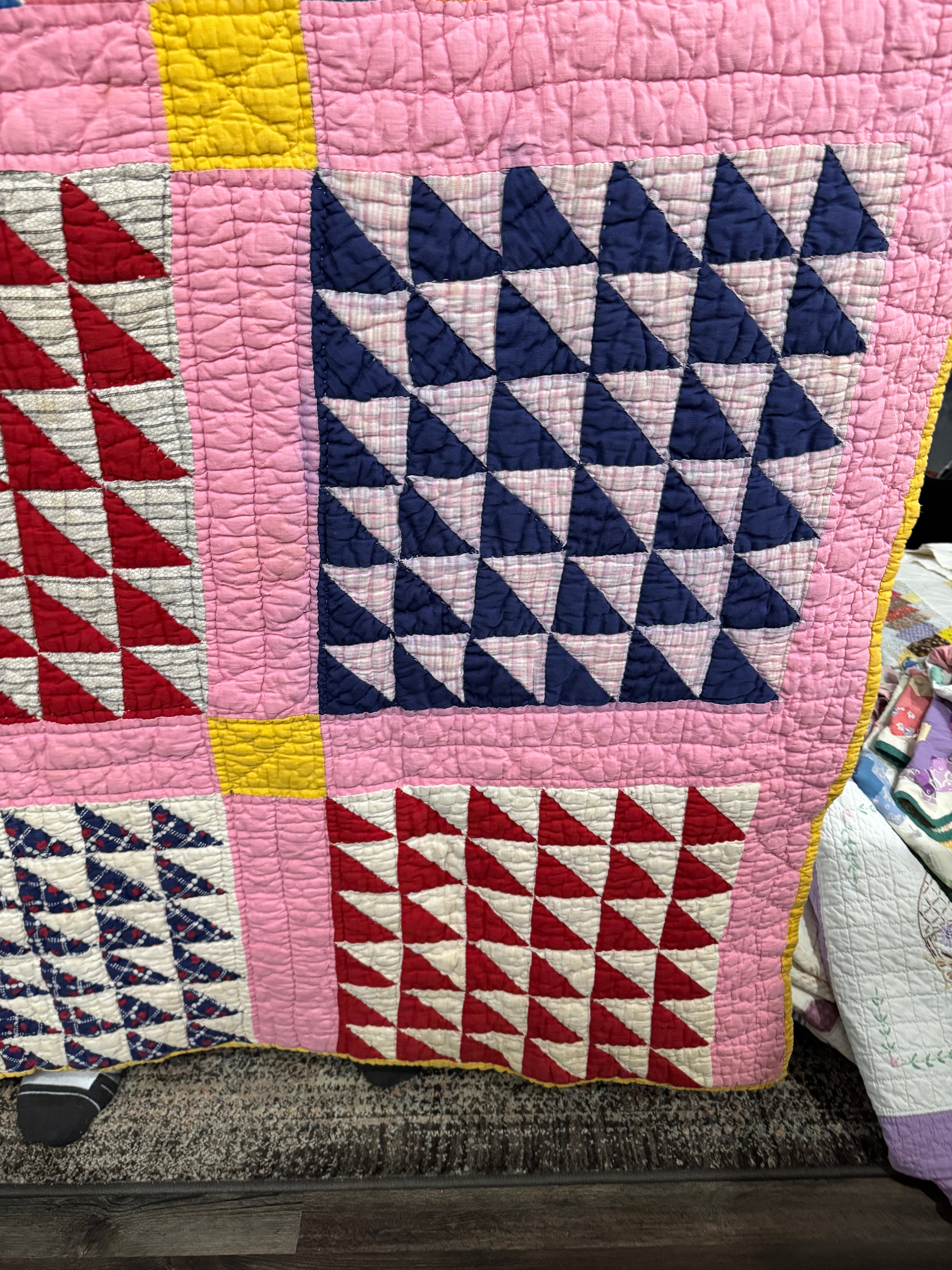 Antique Pink Flying Geese Variation Quilt