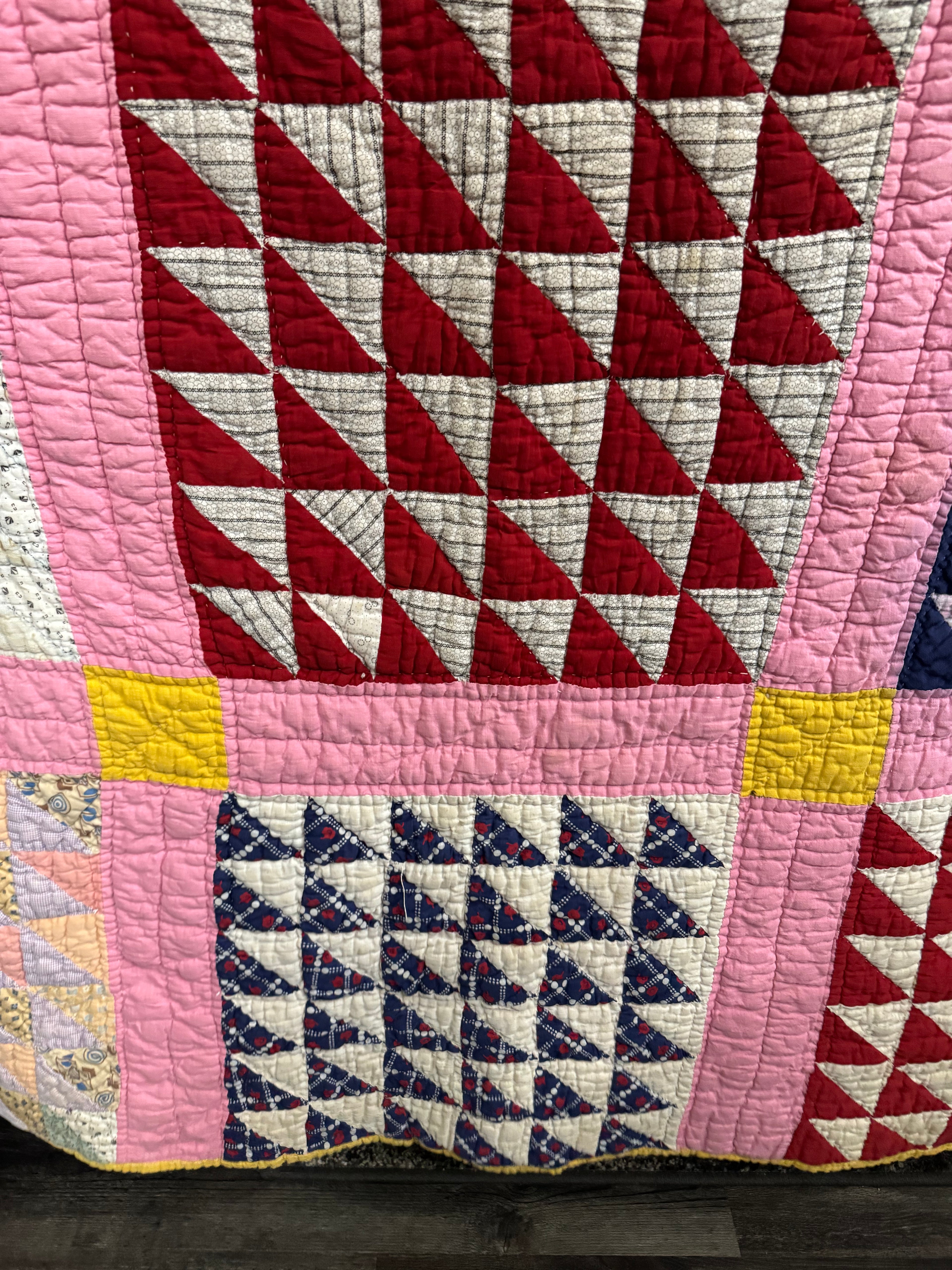 Antique Pink Flying Geese Variation Quilt