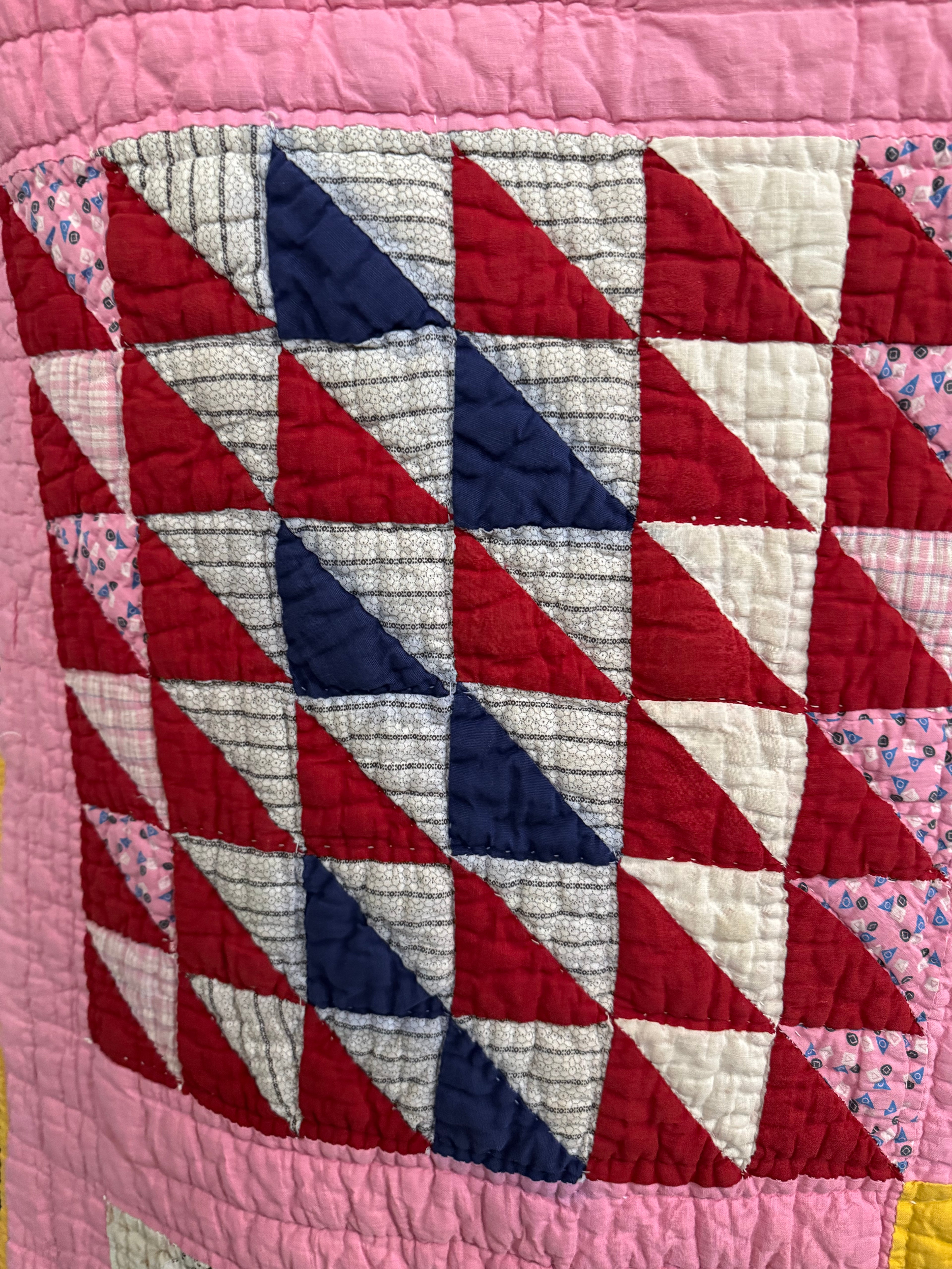 Antique Pink Flying Geese Variation Quilt