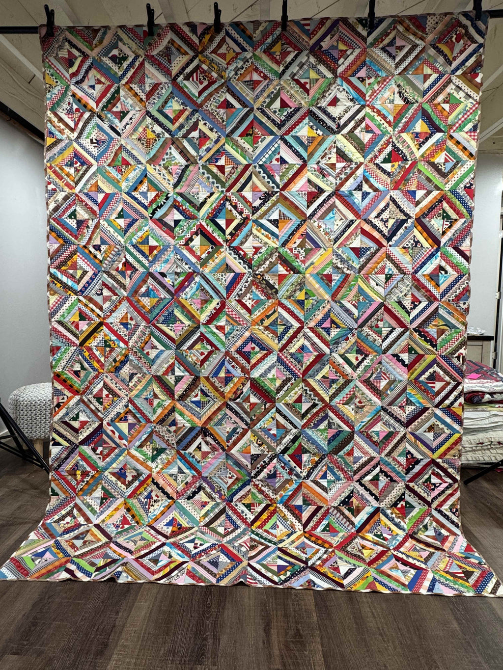 Vintage Quilt Foundation Pieced String Diamond Coverlet