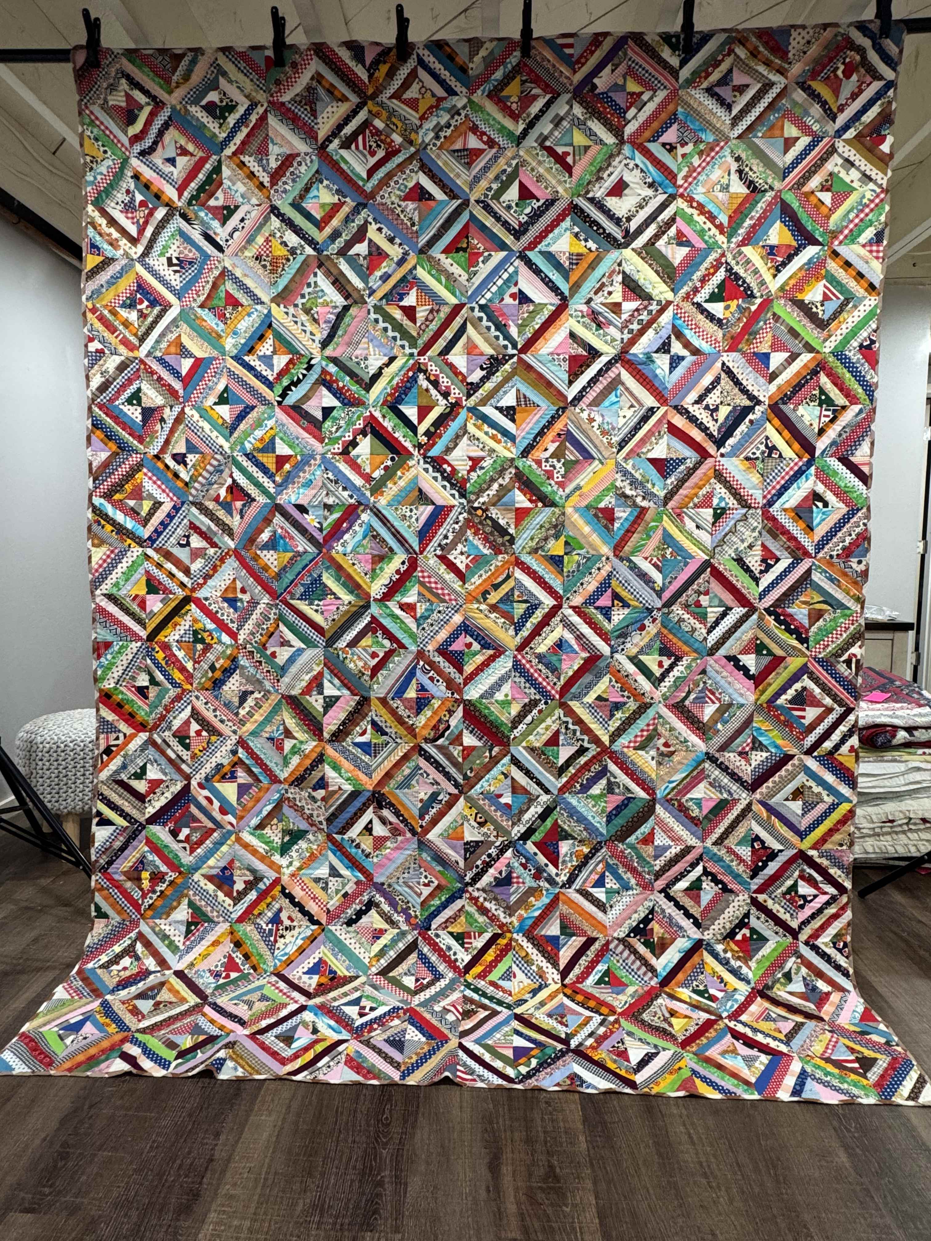 Vintage Quilt Foundation Pieced String Diamond Coverlet