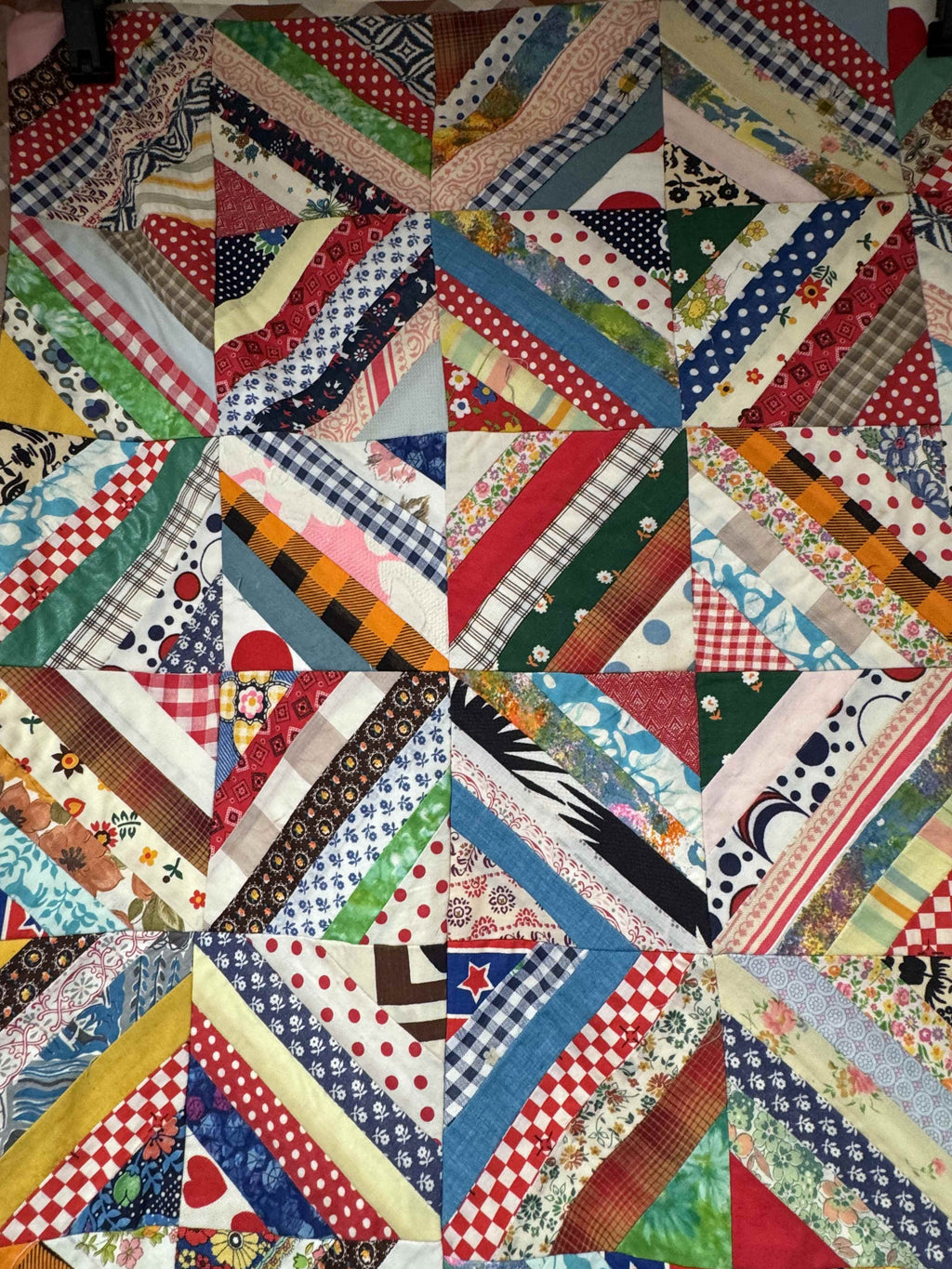 Vintage Quilt Foundation Pieced String Diamond Coverlet
