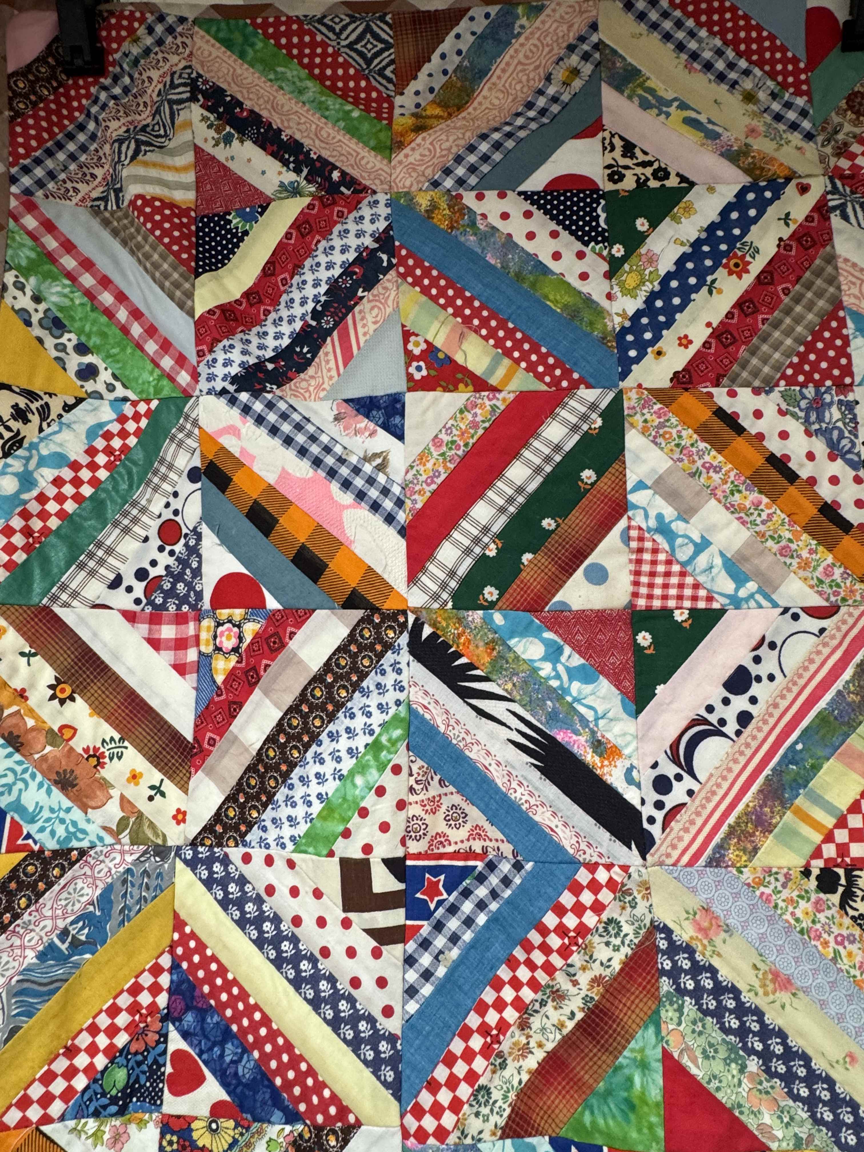 Vintage Quilt Foundation Pieced String Diamond Coverlet