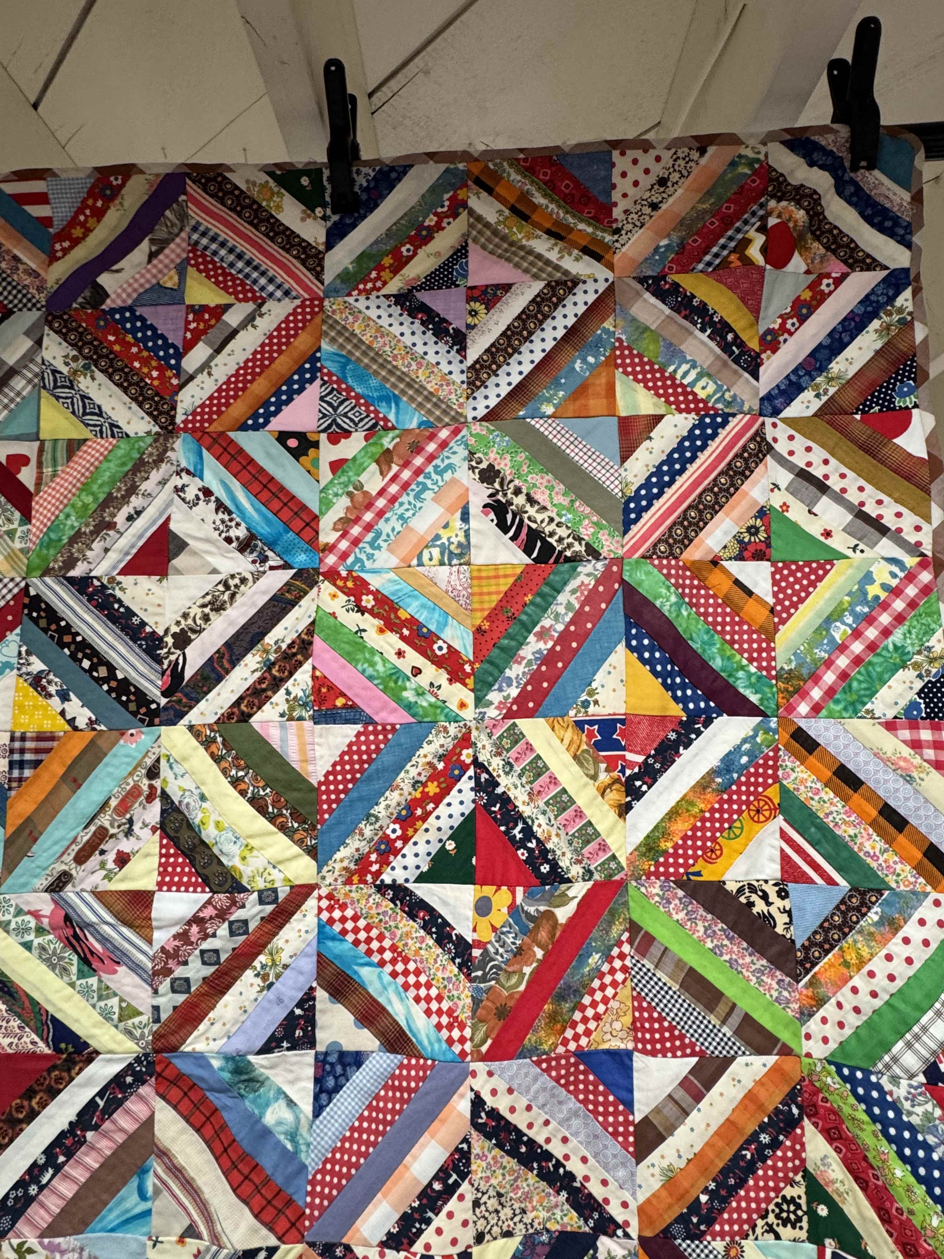 Vintage Quilt Foundation Pieced String Diamond Coverlet