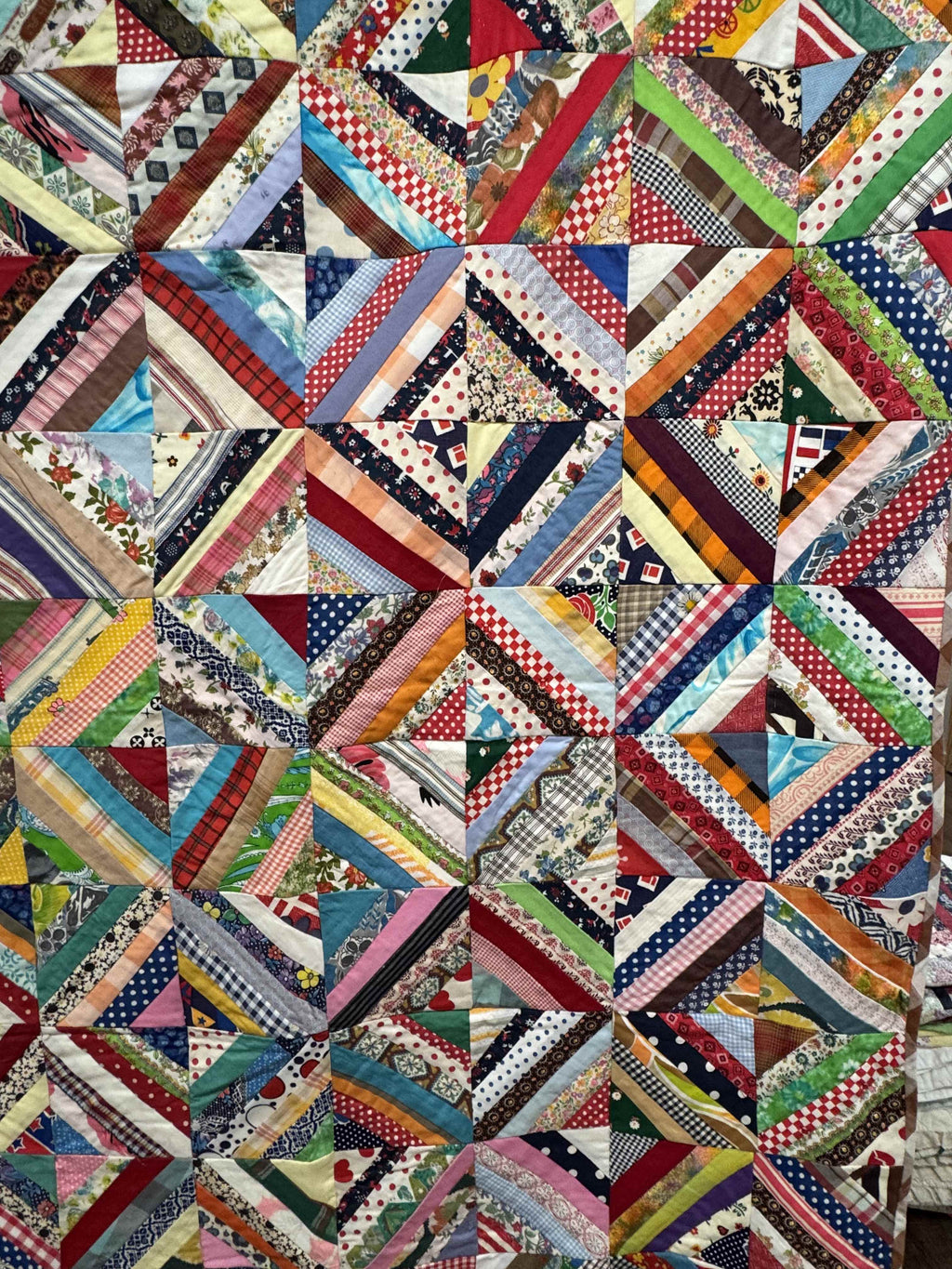Vintage Quilt Foundation Pieced String Diamond Coverlet