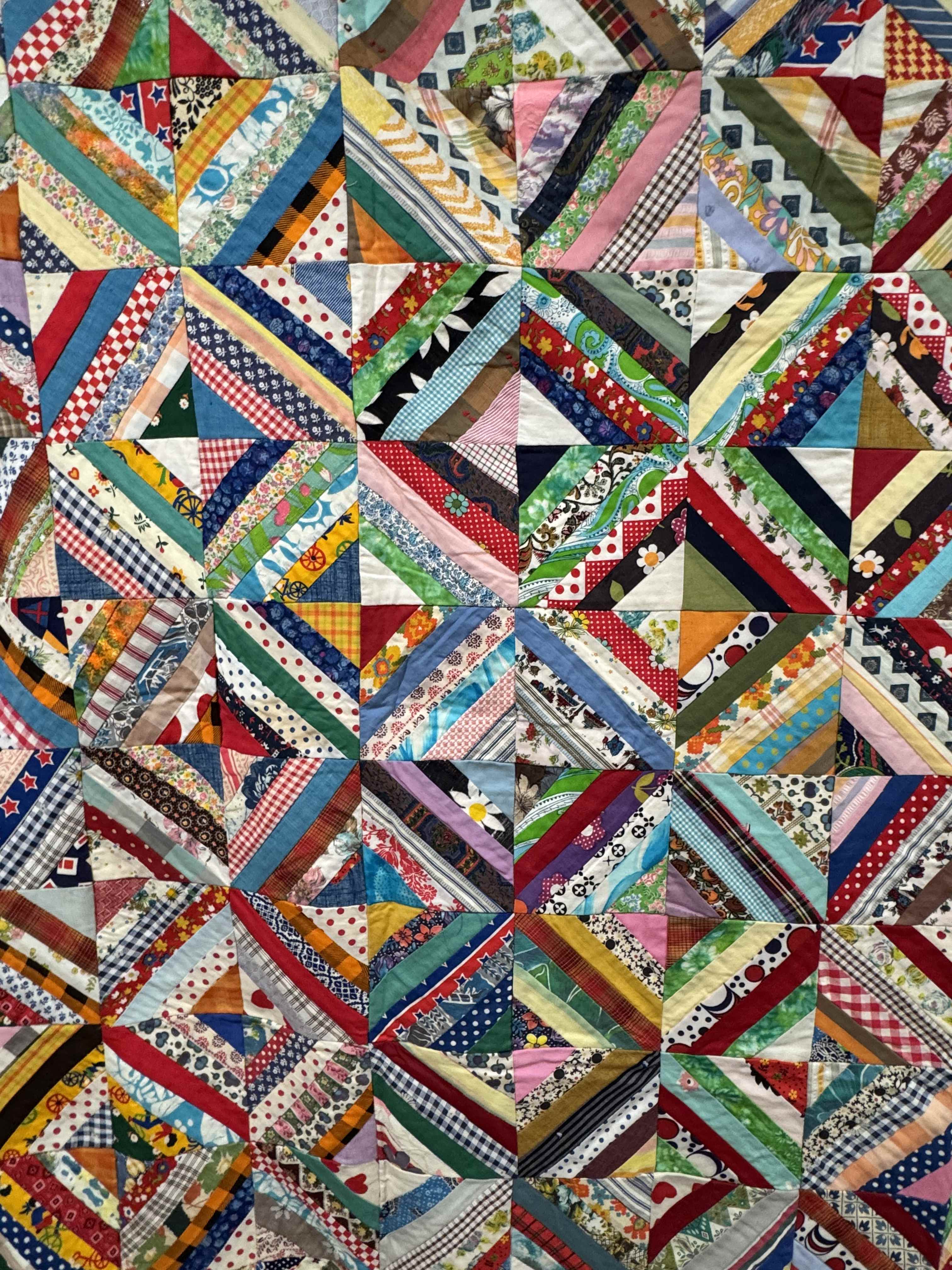 Vintage Quilt Foundation Pieced String Diamond Coverlet