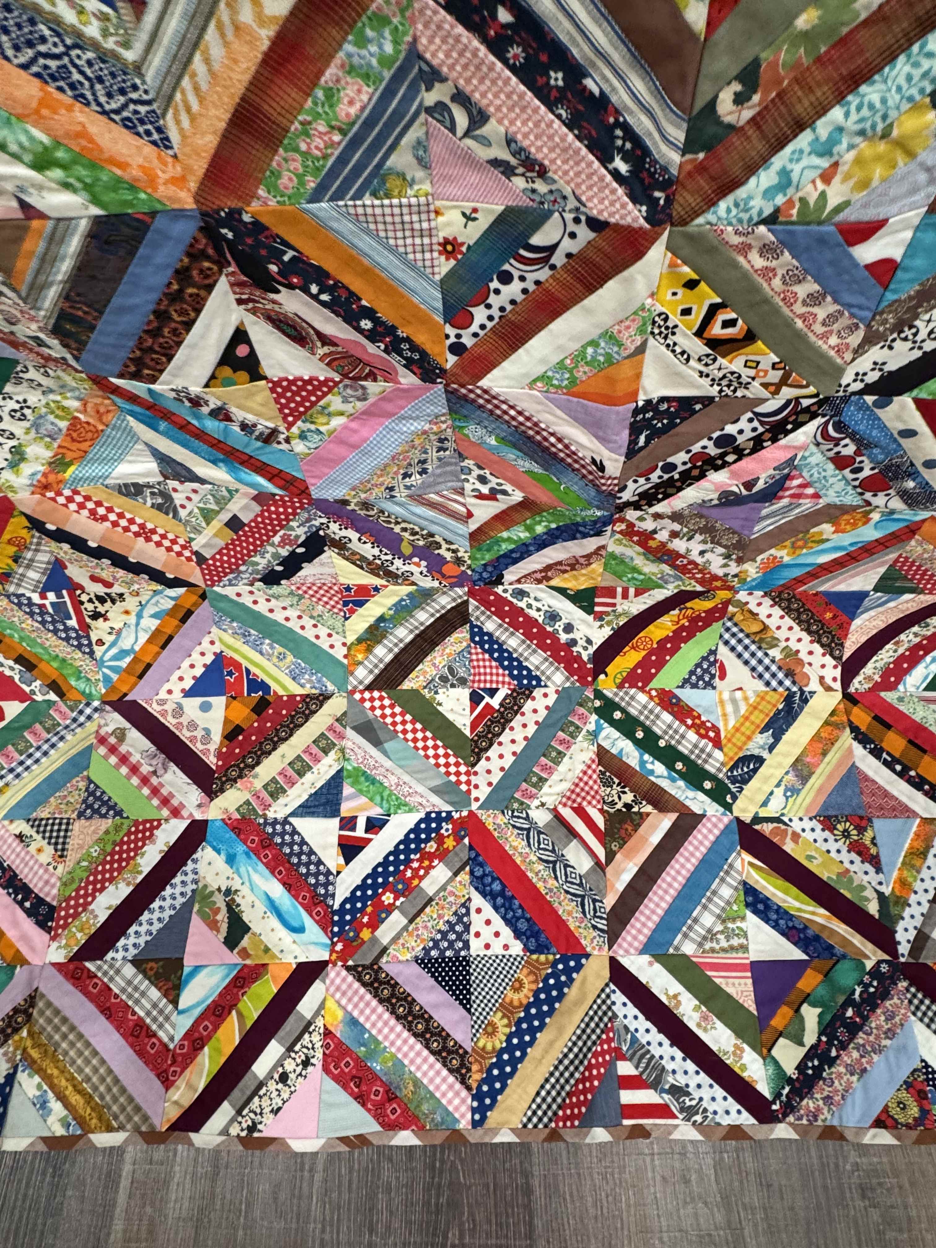 Vintage Quilt Foundation Pieced String Diamond Coverlet