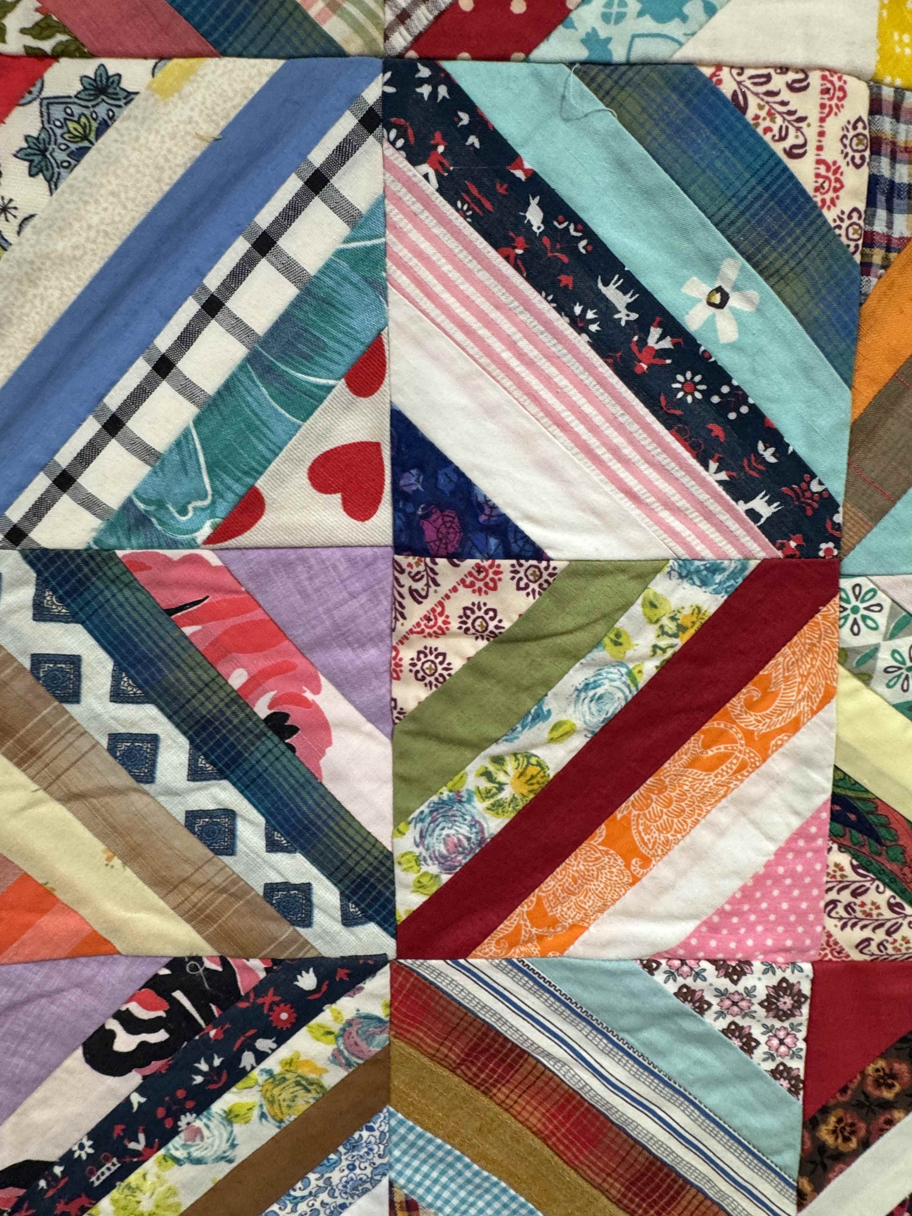 Vintage Quilt Foundation Pieced String Diamond Coverlet