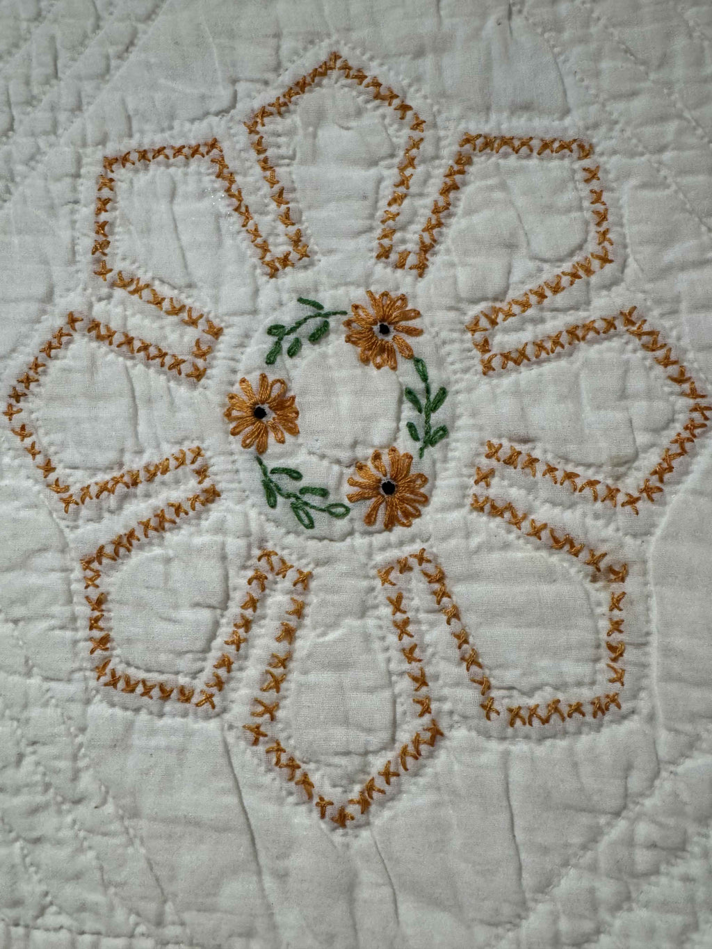 Vintage Quilt Cross Stitched Daisy