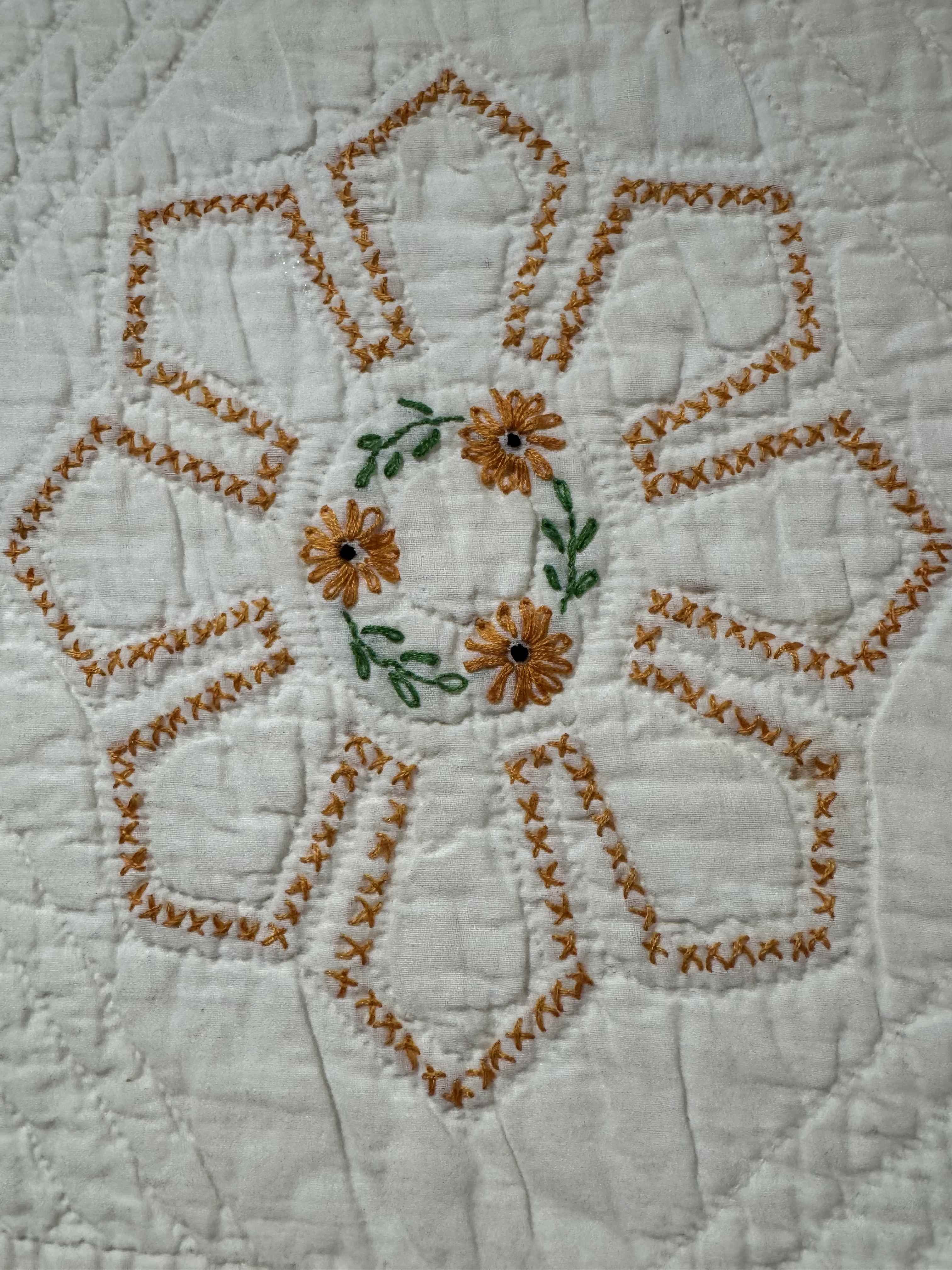 Vintage Quilt Cross Stitched Daisy