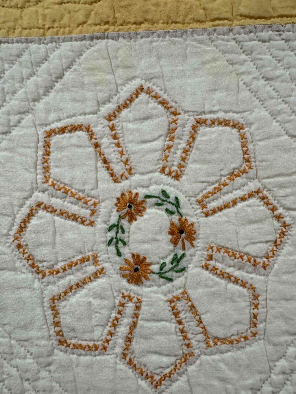 Vintage Quilt Cross Stitched Daisy
