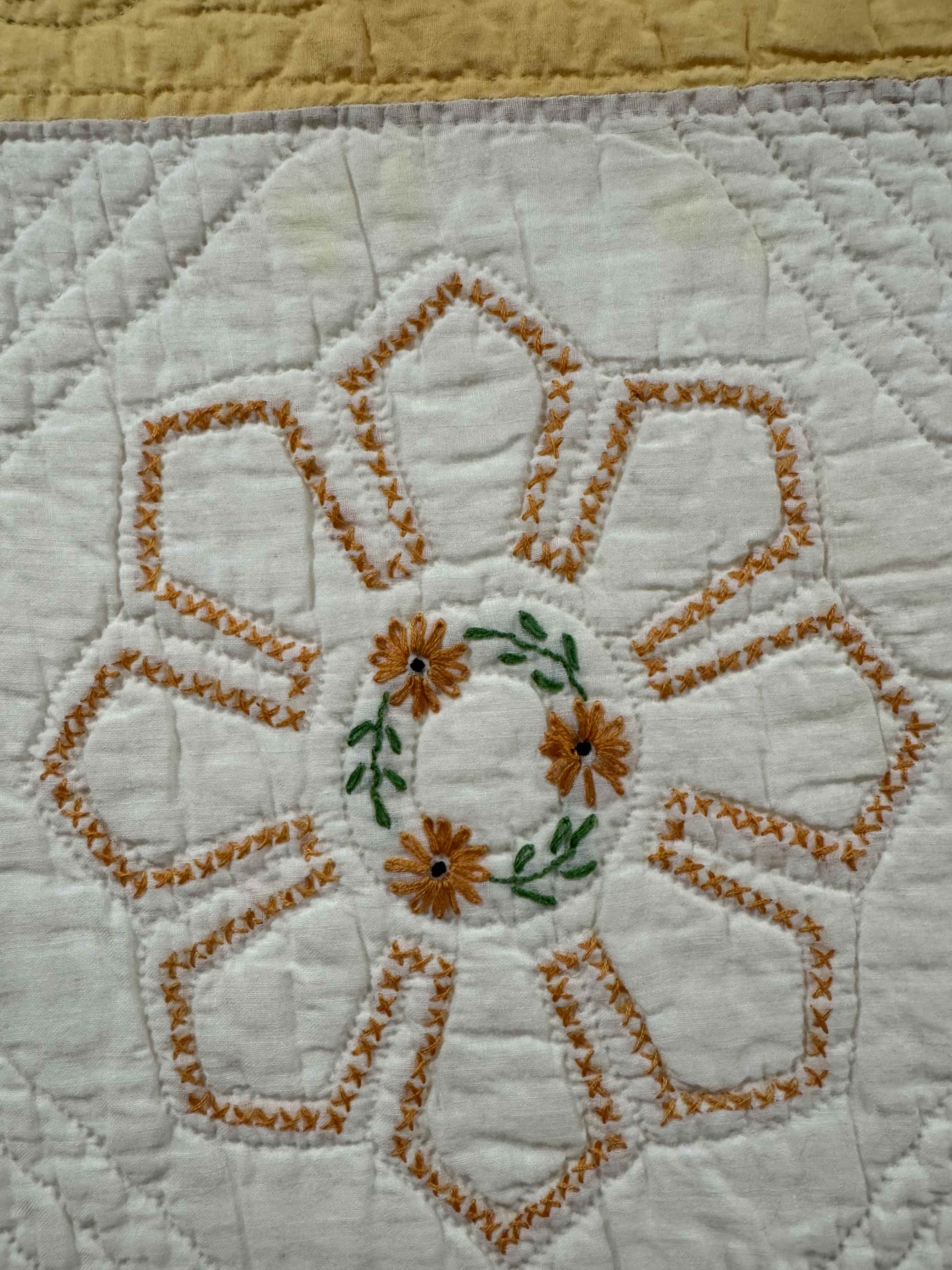 Vintage Quilt Cross Stitched Daisy