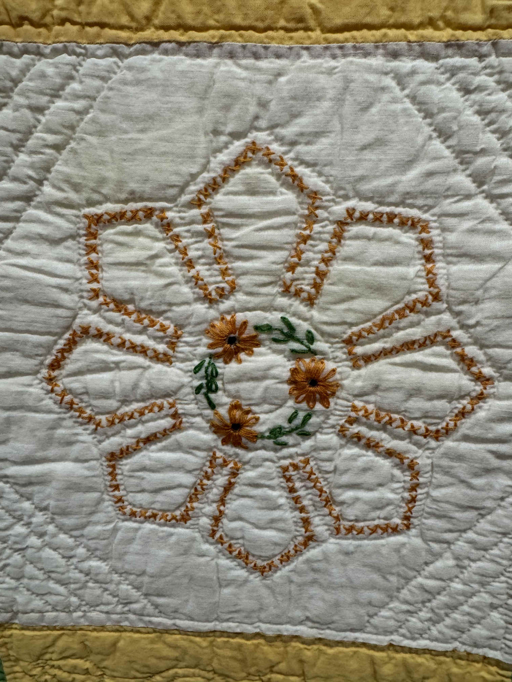 Vintage Quilt Cross Stitched Daisy