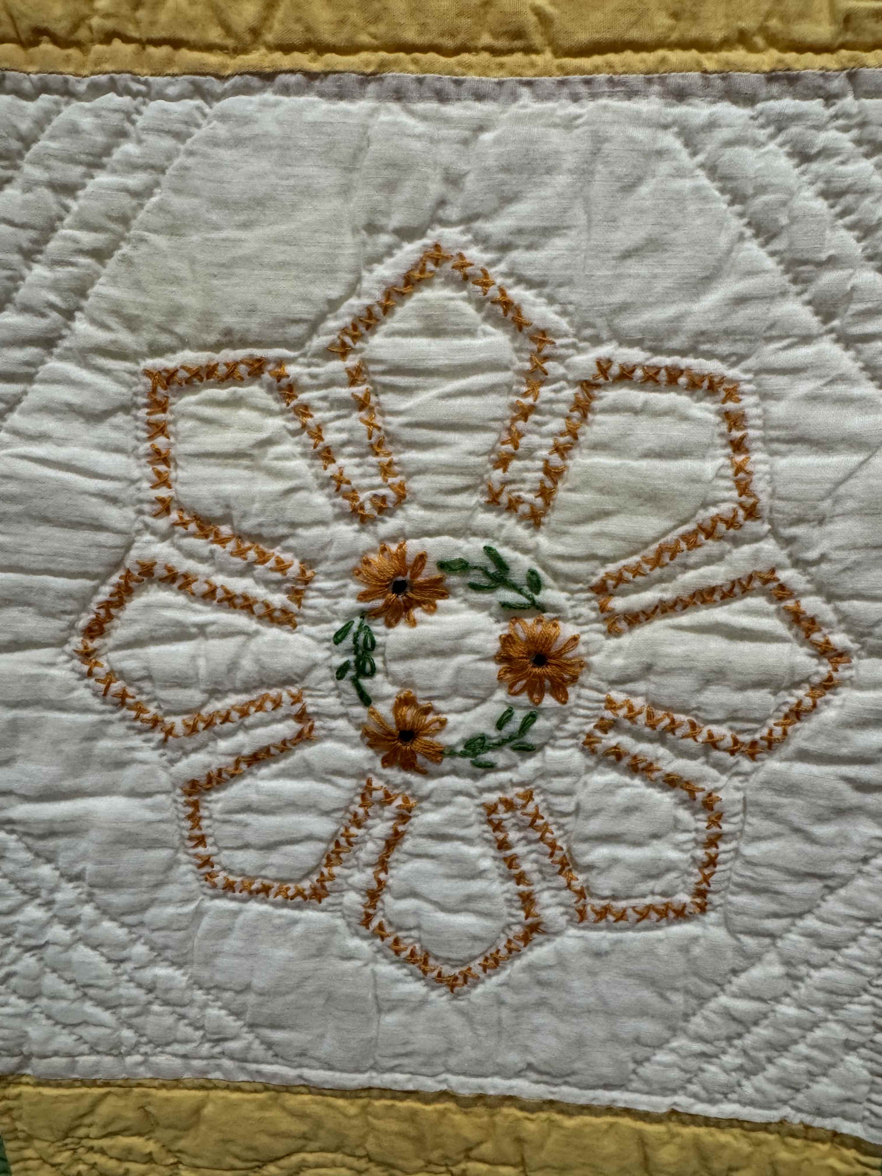 Vintage Quilt Cross Stitched Daisy