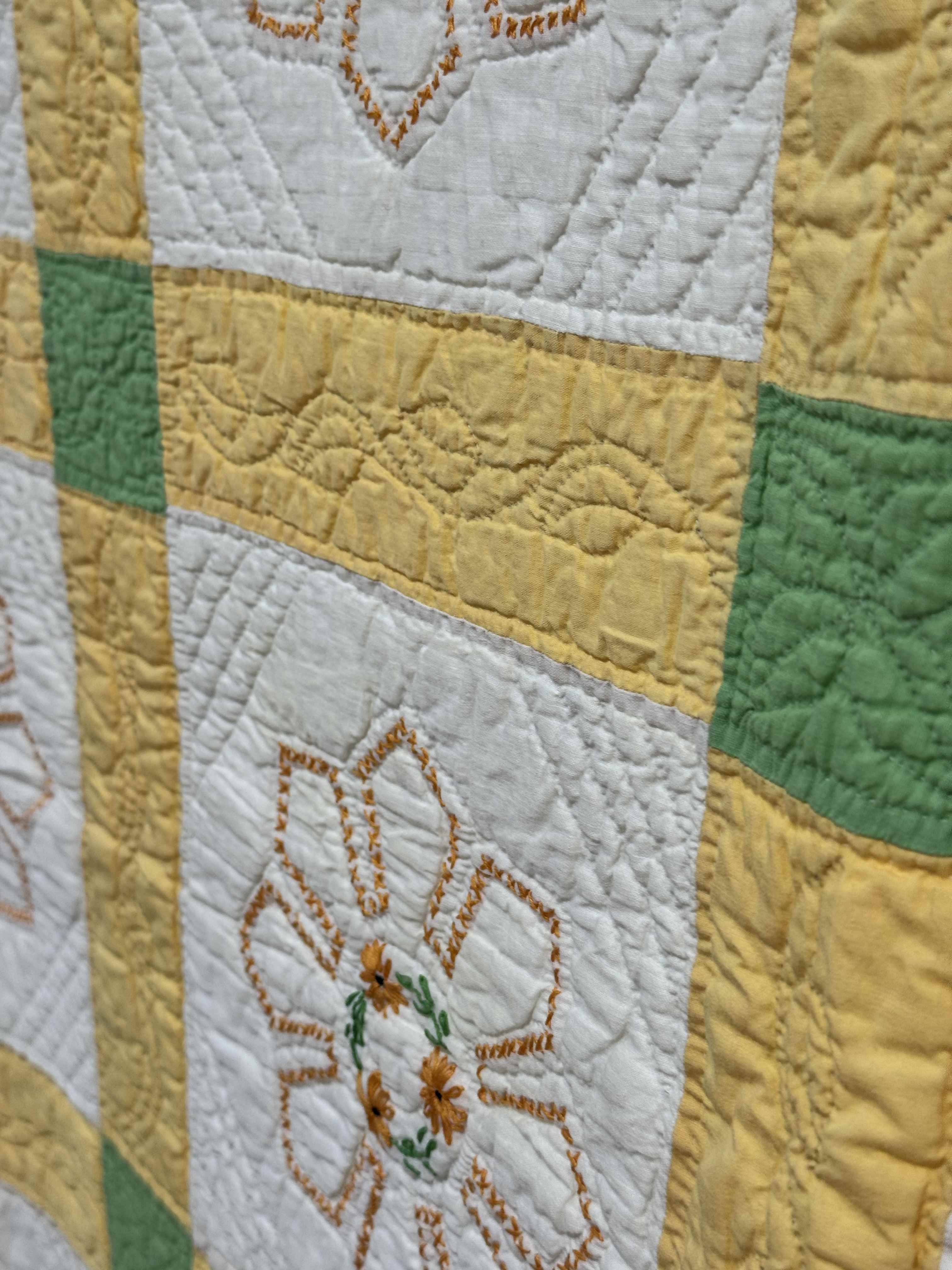 Vintage Quilt Cross Stitched Daisy