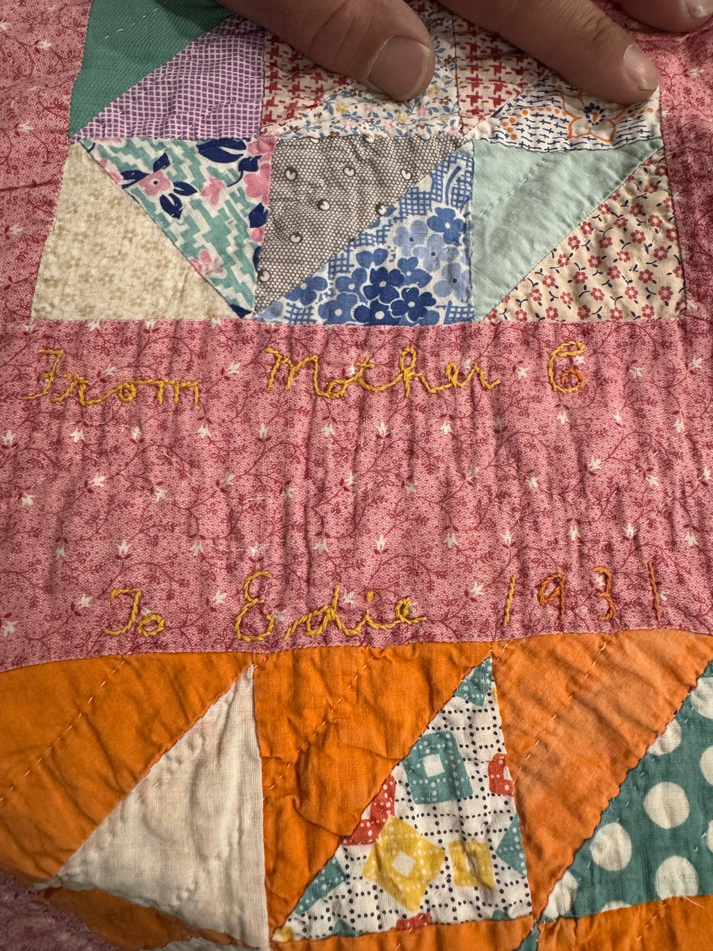 Vintage Edie's Quilt - Inscription with date