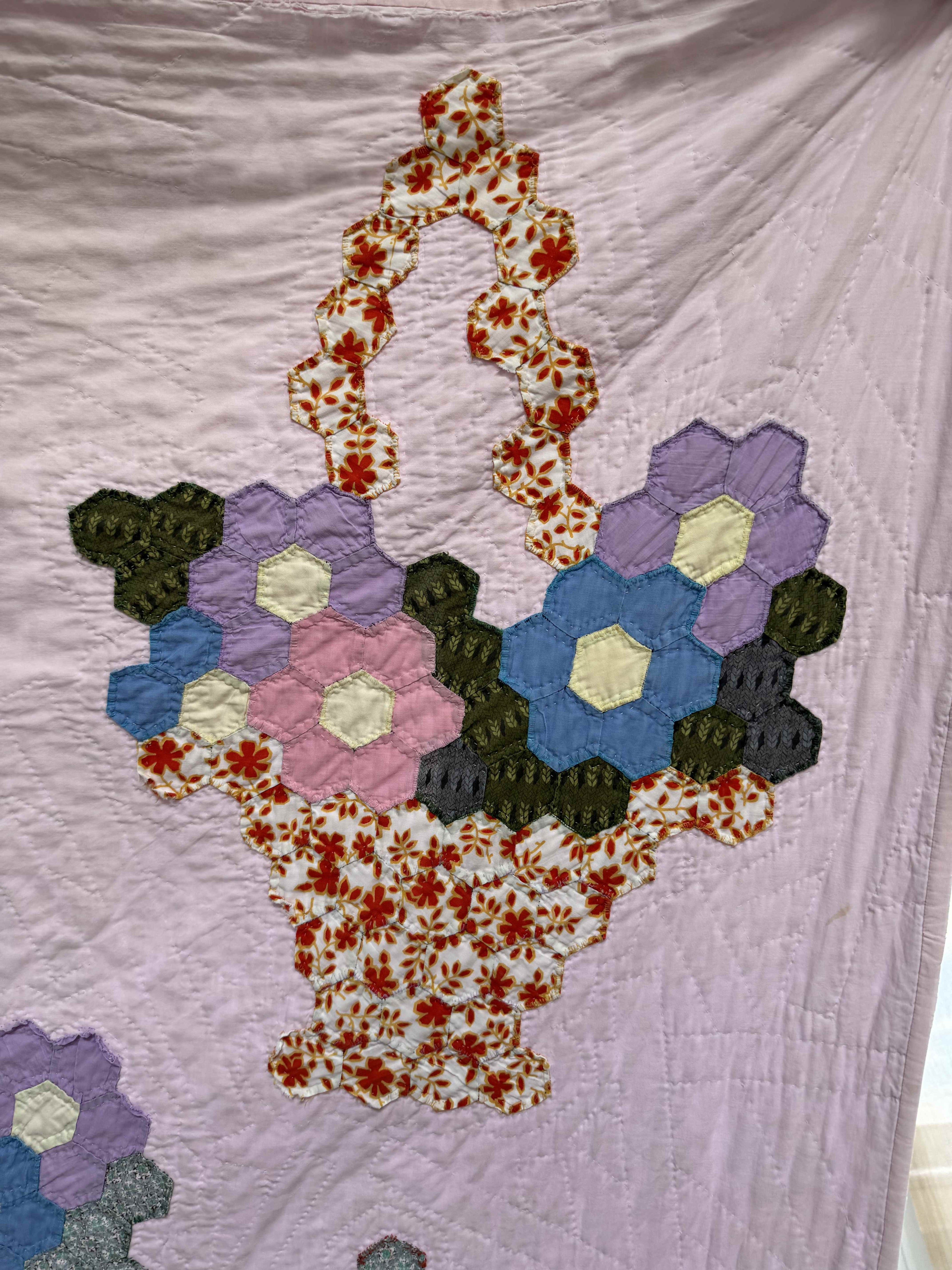 Vintage Hexagon Flower Basket Quilt