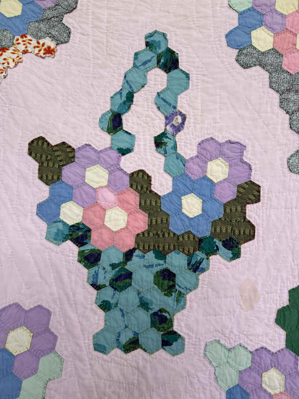 Vintage Hexagon Flower Basket Quilt