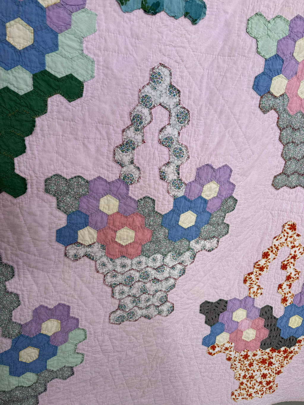 Vintage Hexagon Flower Basket Quilt