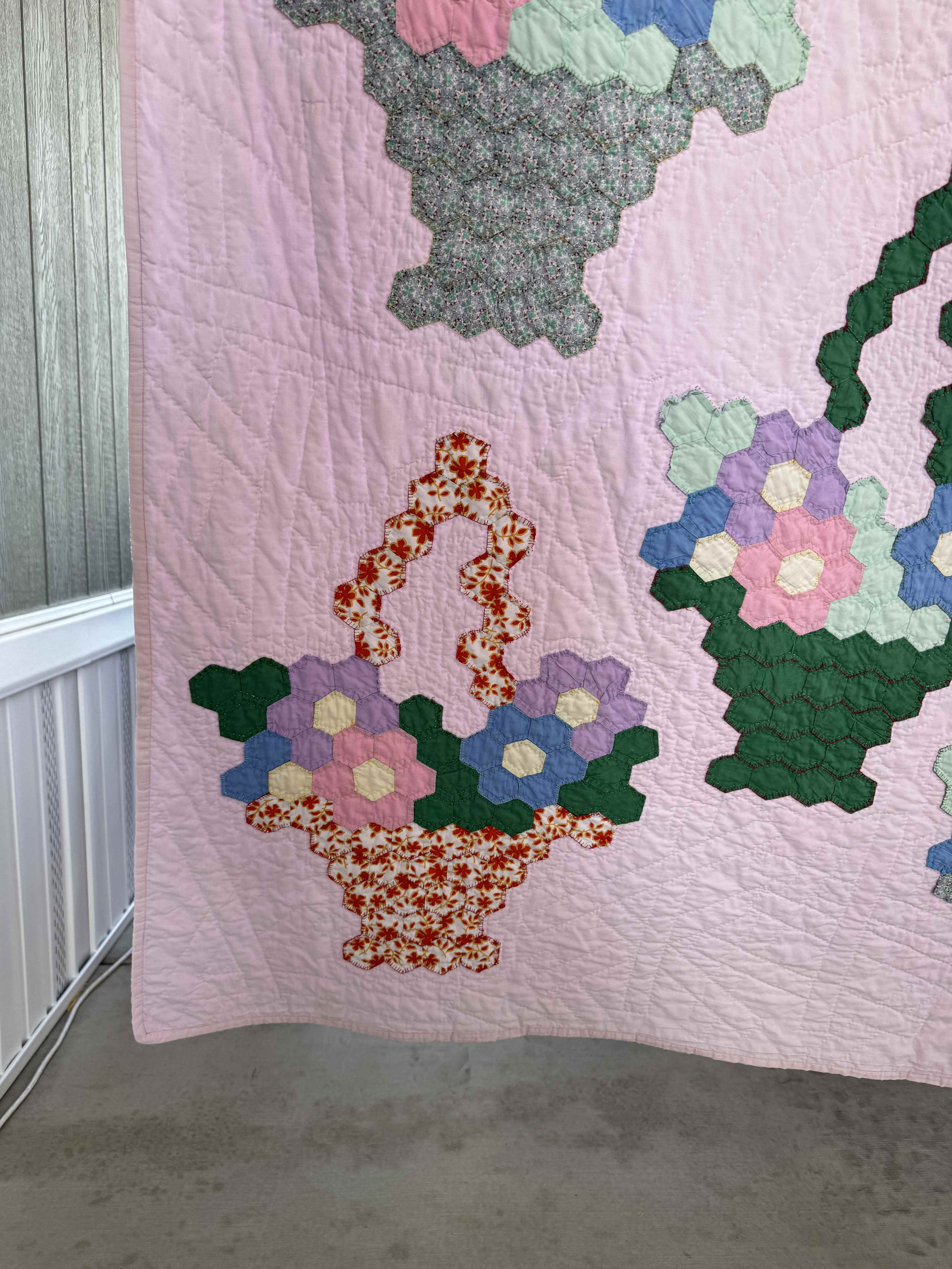 Vintage Hexagon Flower Basket Quilt