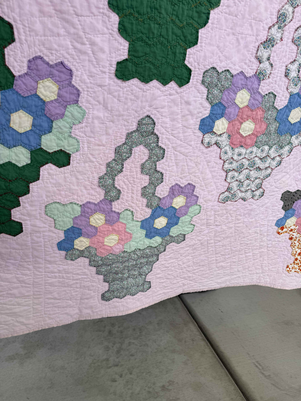 Vintage Hexagon Flower Basket Quilt