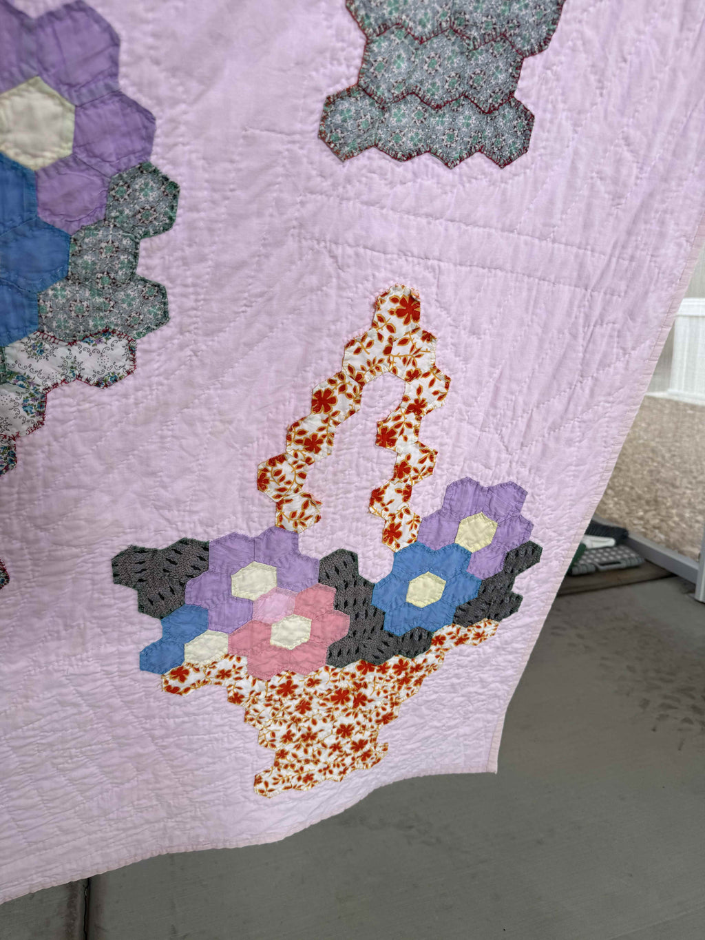 Vintage Hexagon Flower Basket Quilt