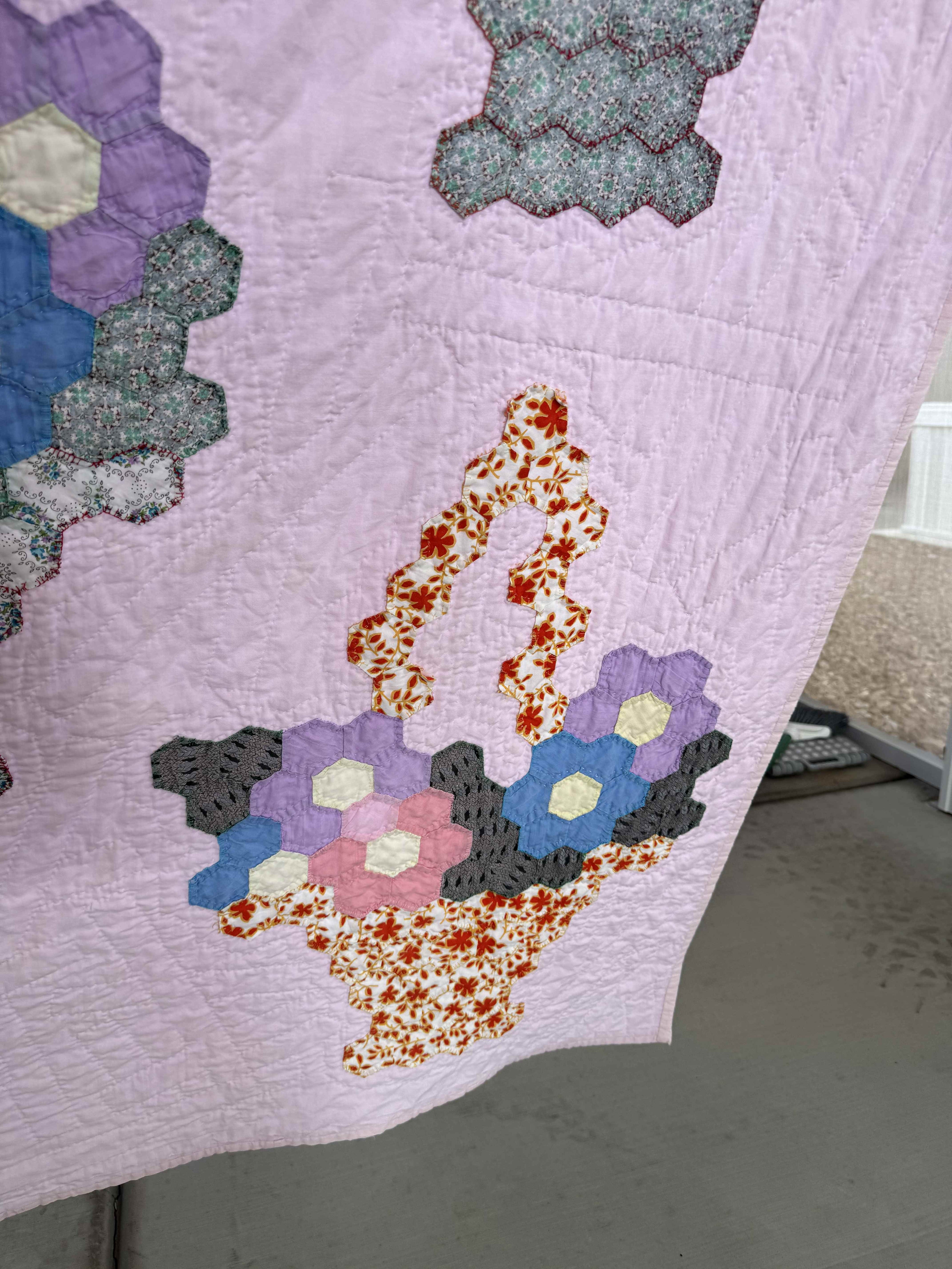 Vintage Hexagon Flower Basket Quilt