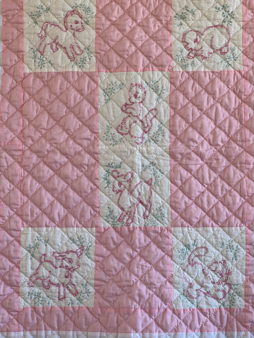 Vintage Embroidered Baby Quilt
