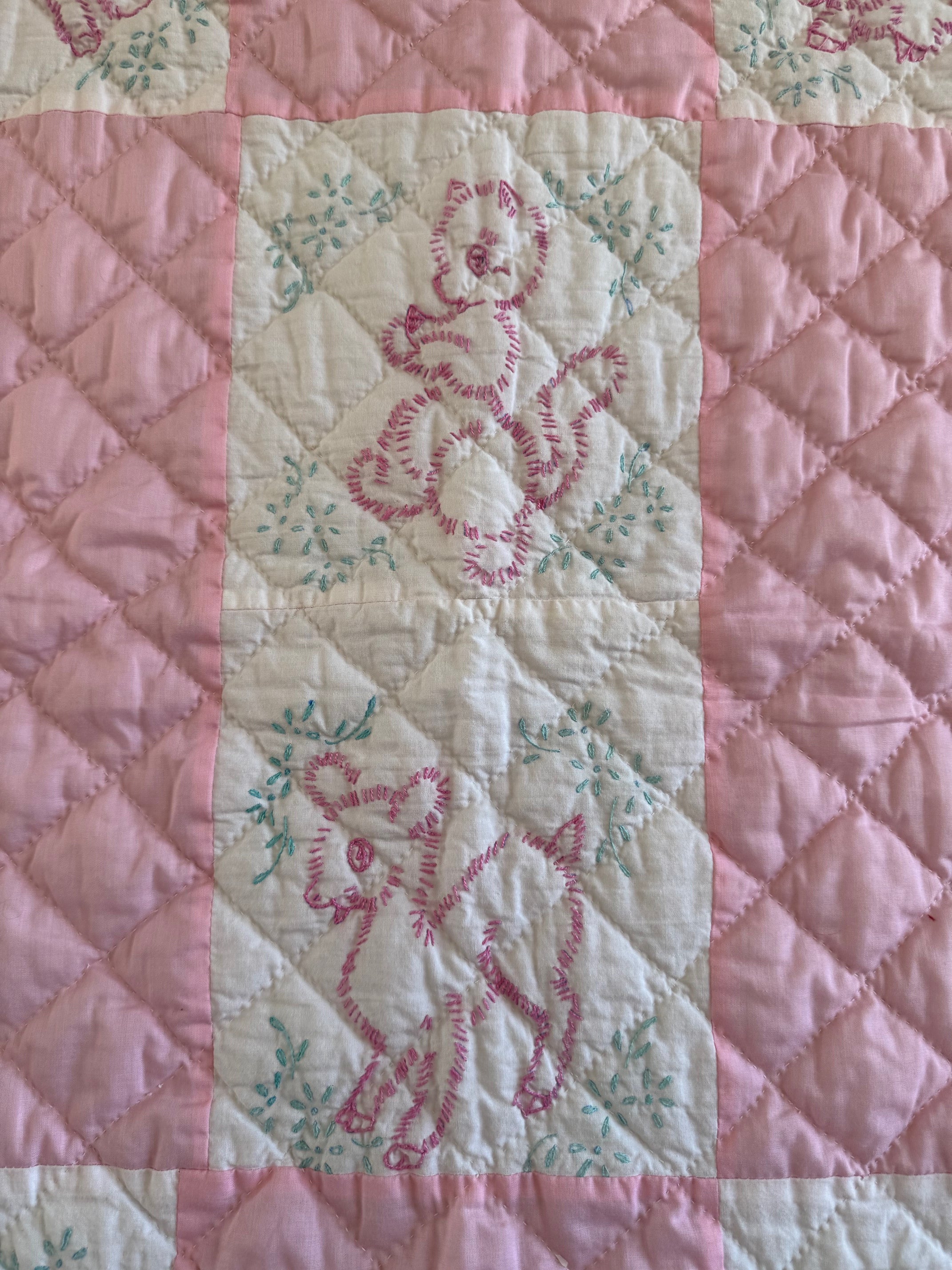 Vintage Embroidered Baby Quilt