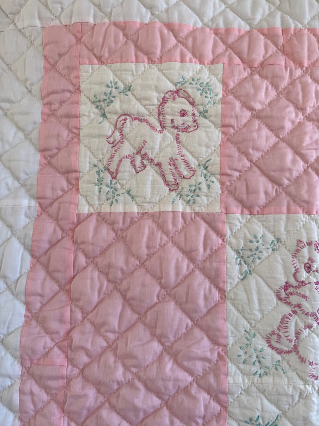 Vintage Embroidered Baby Quilt