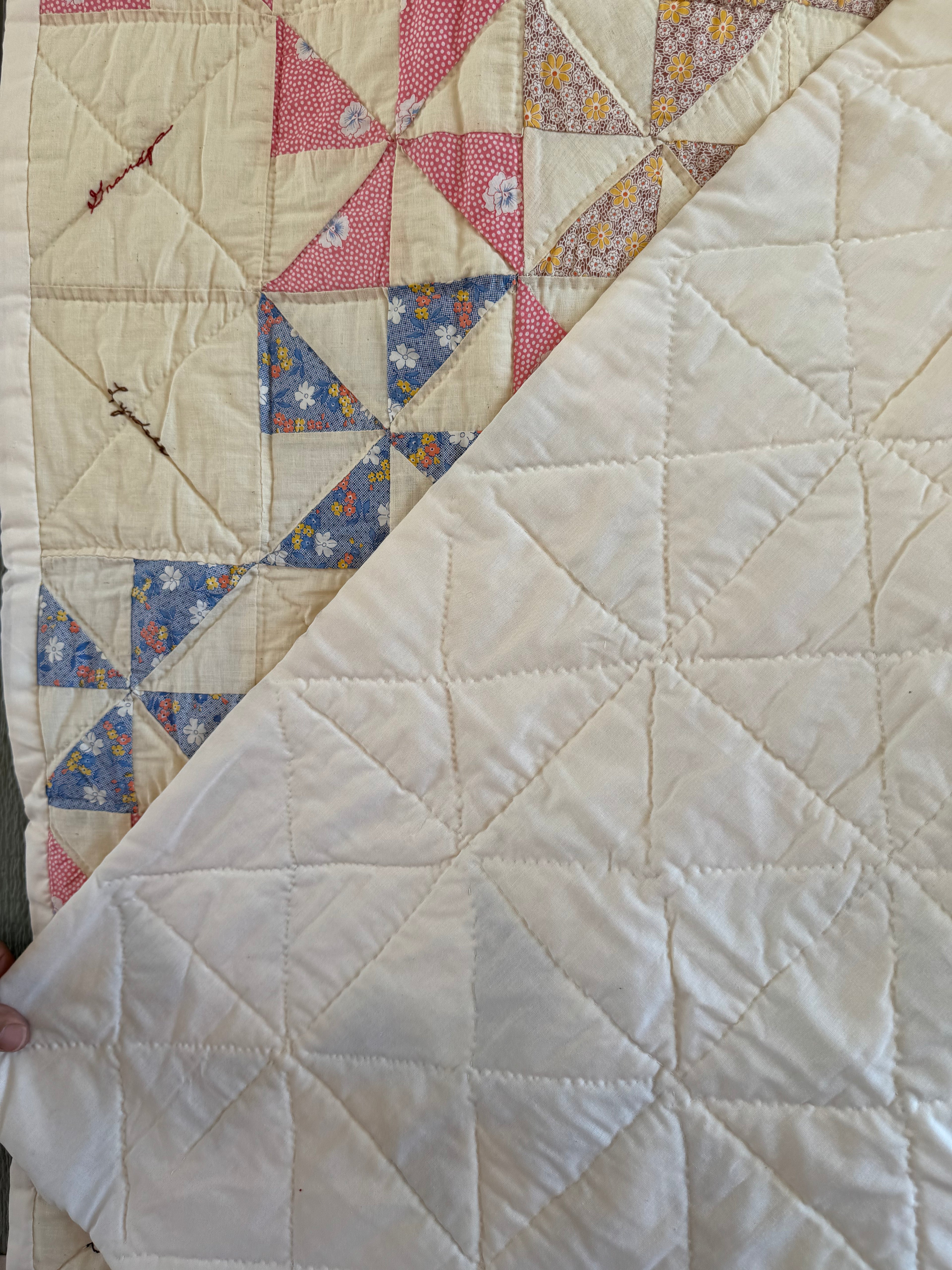 Vintage Pinwheel Quilt - Signed