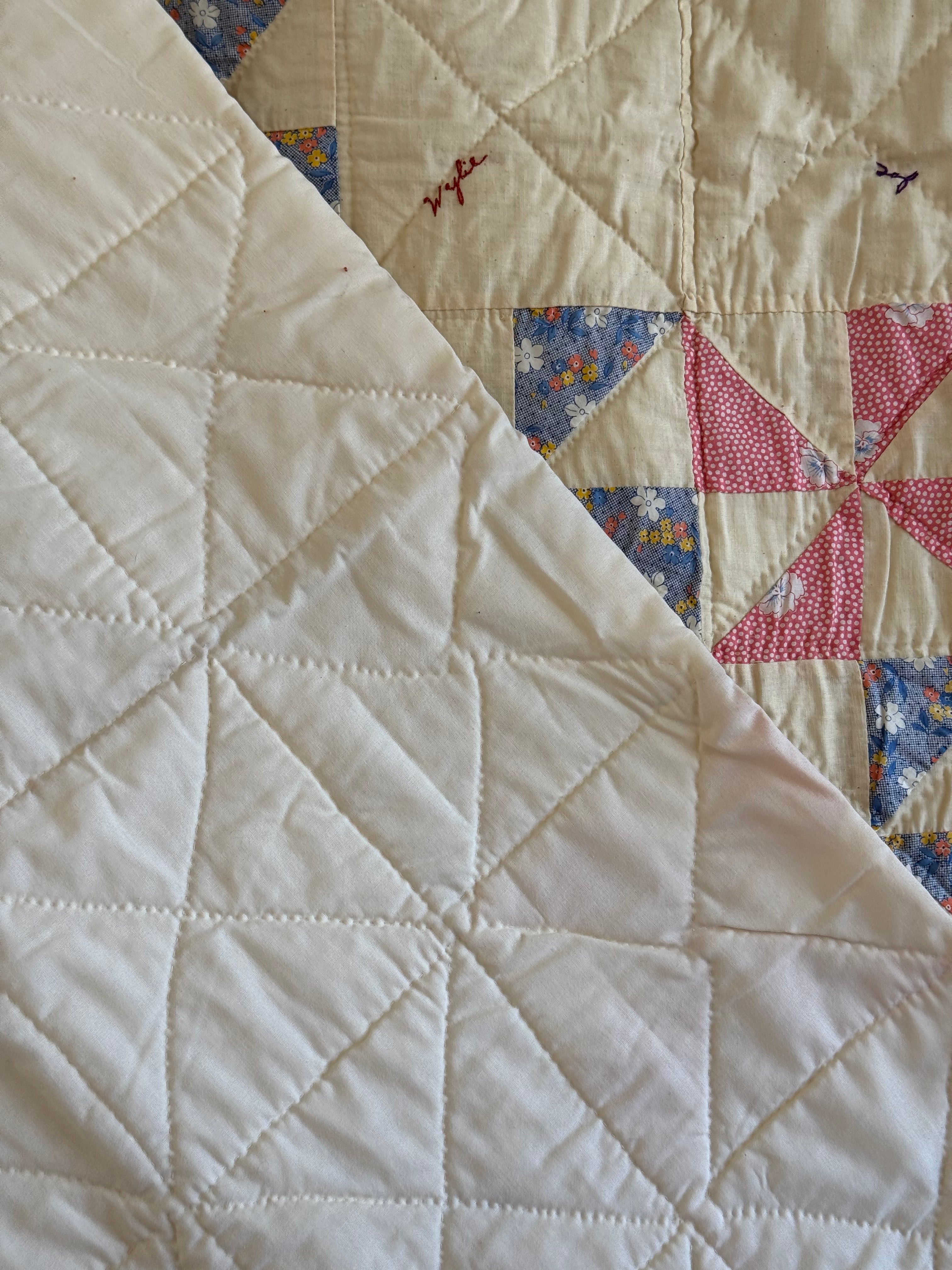 Vintage Pinwheel Quilt - Signed
