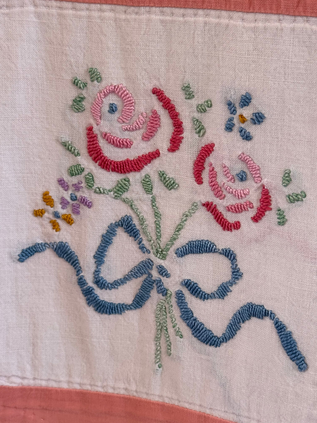 Vintage Peach Bouquet Embroidered Quilt