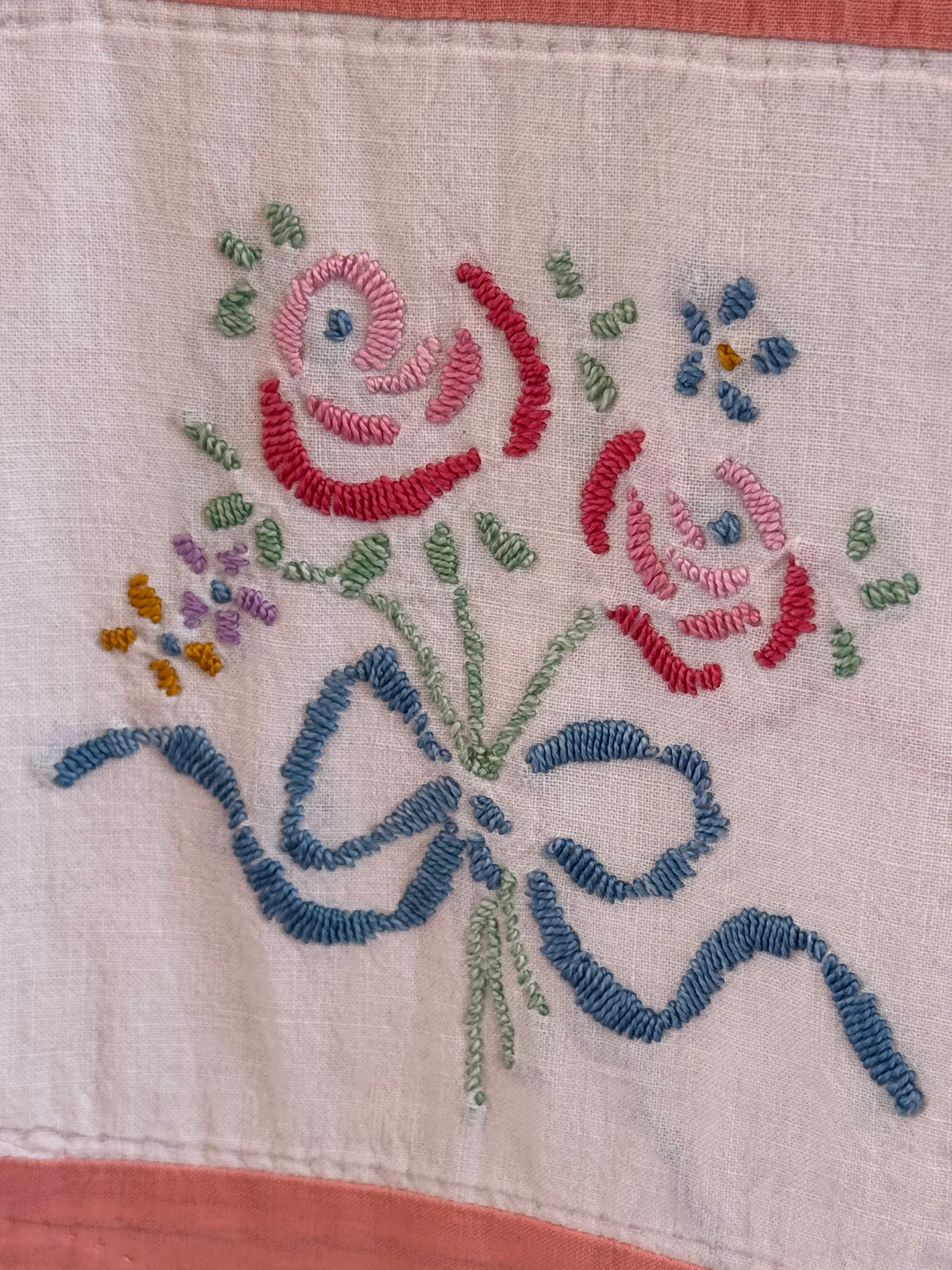Vintage Peach Bouquet Embroidered Quilt