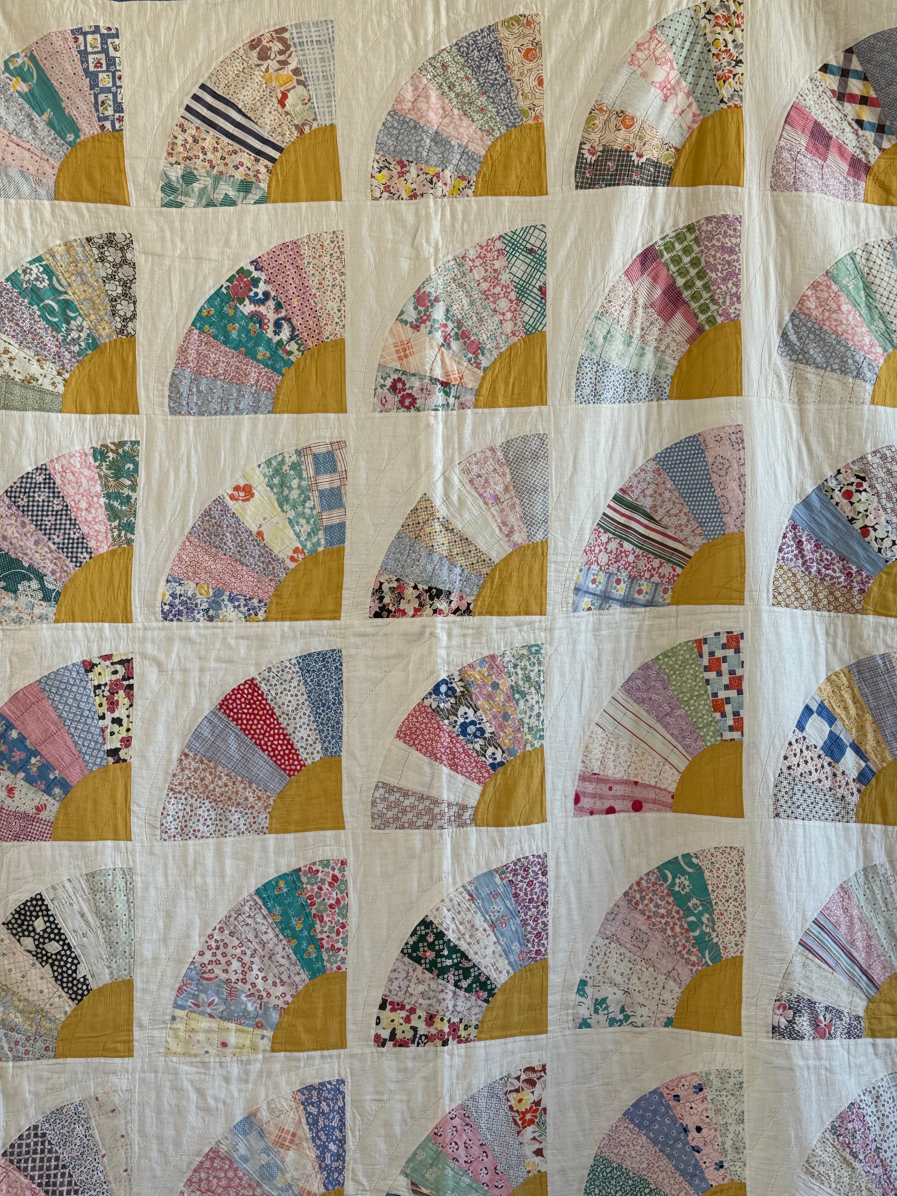 Vintage Bold Blue Fan Quilt