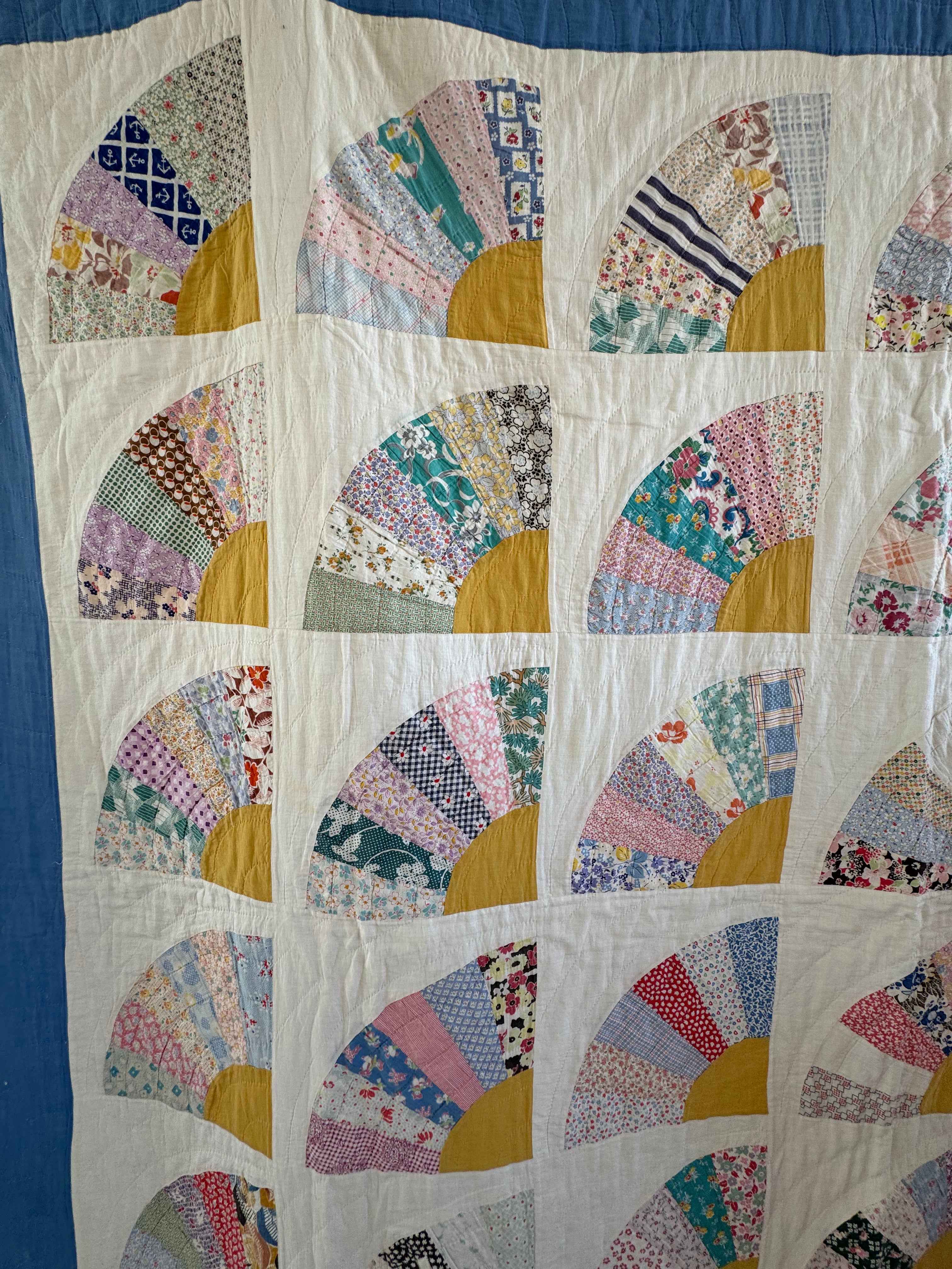 Vintage Bold Blue Fan Quilt