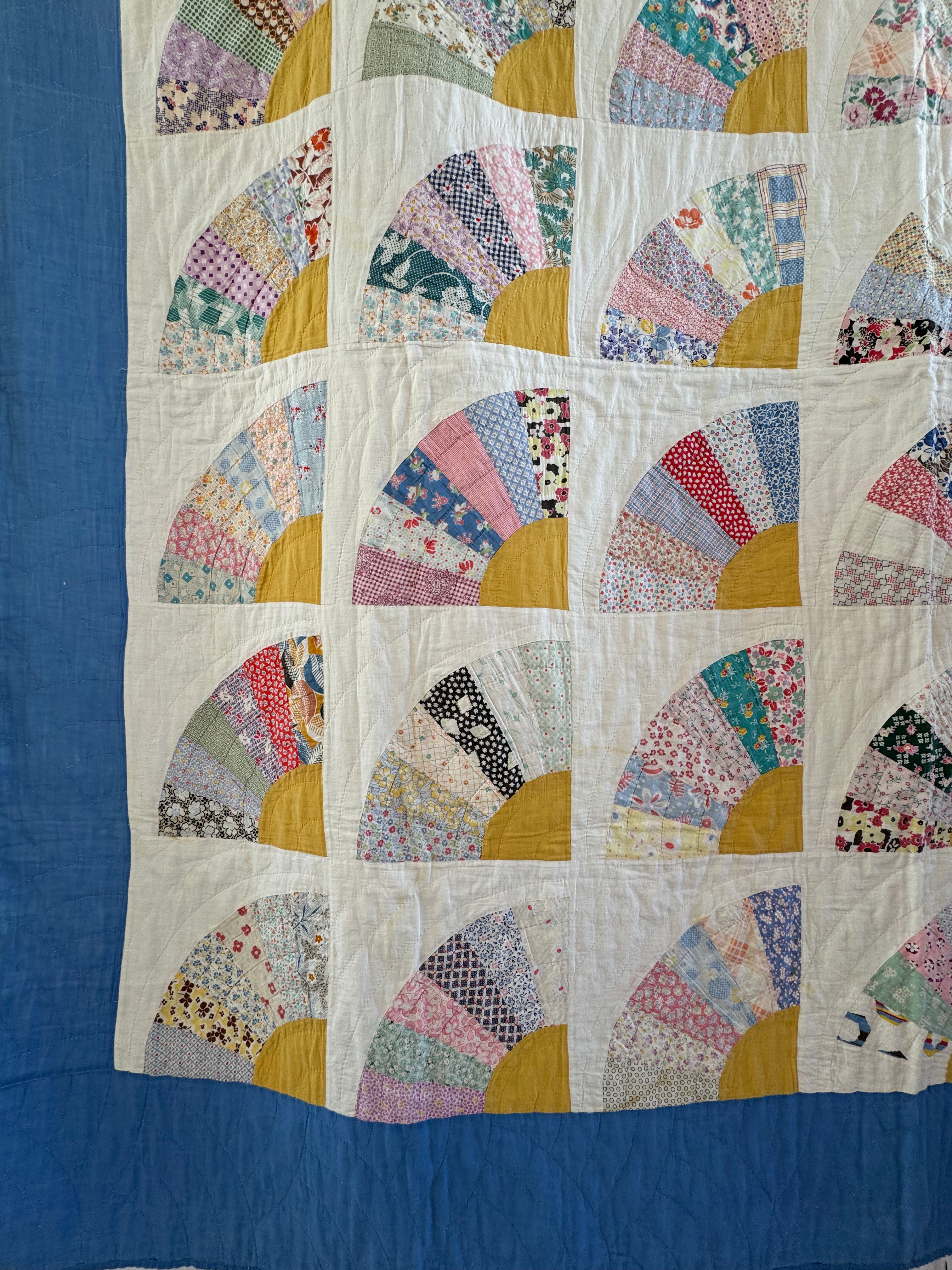 Vintage Bold Blue Fan Quilt