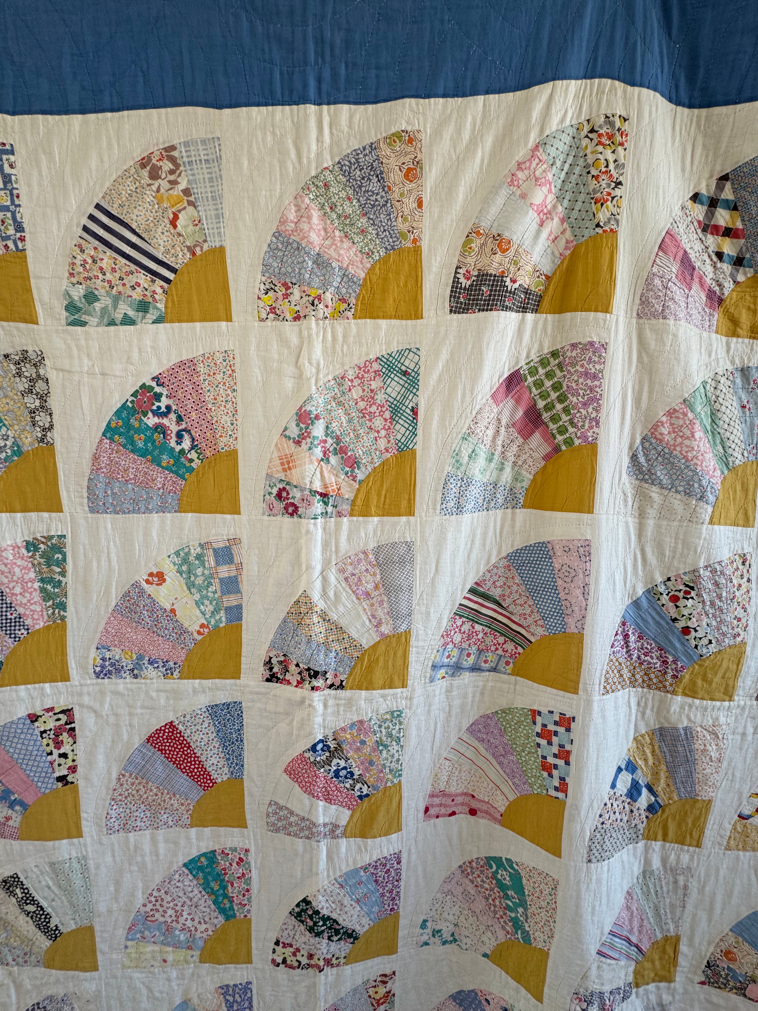 Vintage Bold Blue Fan Quilt
